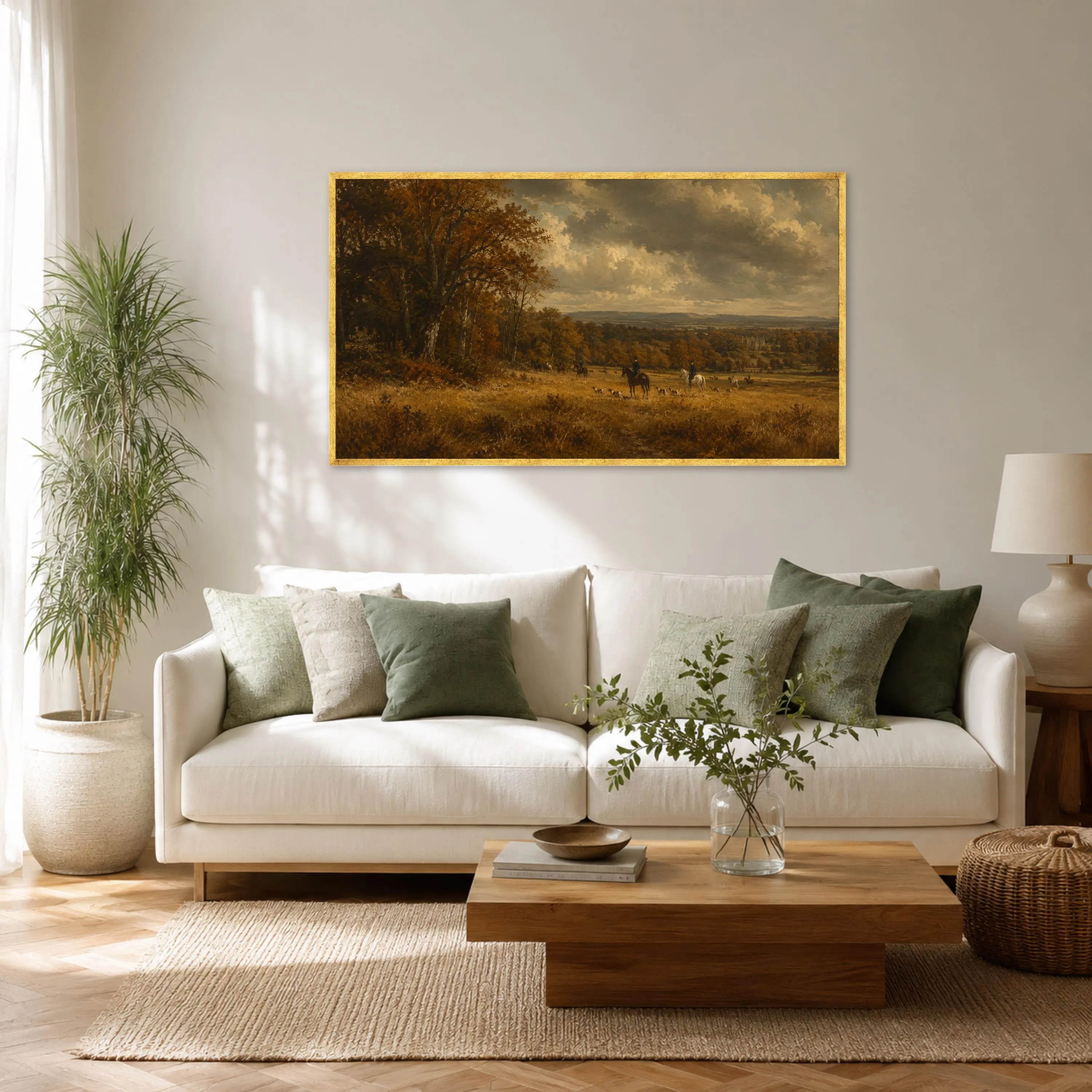 Vintage Autumn Landscape Canvas Print, Rustic Wall Art Featuring a Beautiful Hunting Scene in Warm Earthy Tones for Home Decor - image 3