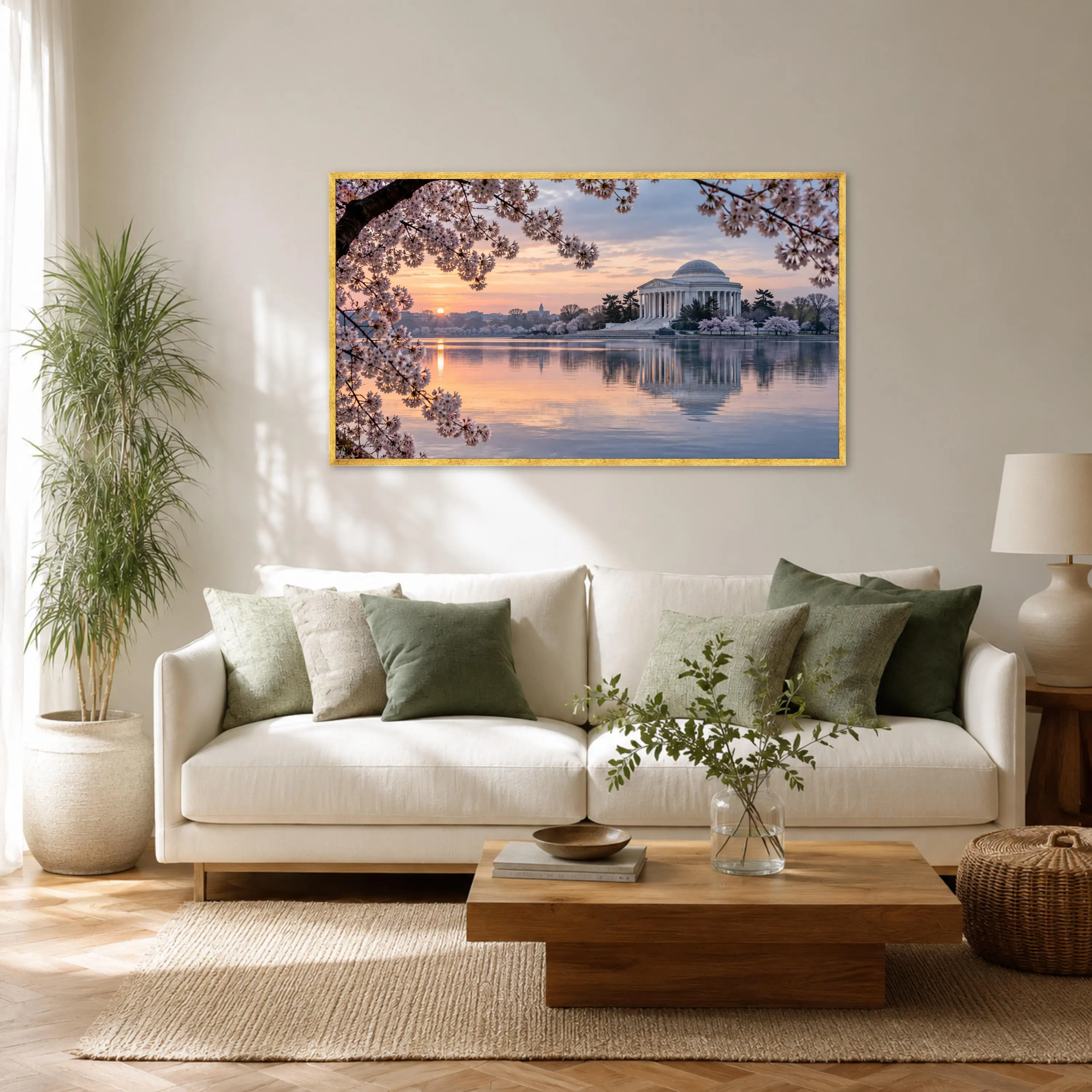 Cherry Blossom Canvas Print, Serene Washington DC Landscape Wall Art, Beautiful Spring Sunset Decor for Home or Office, cherry blossom art - image 3