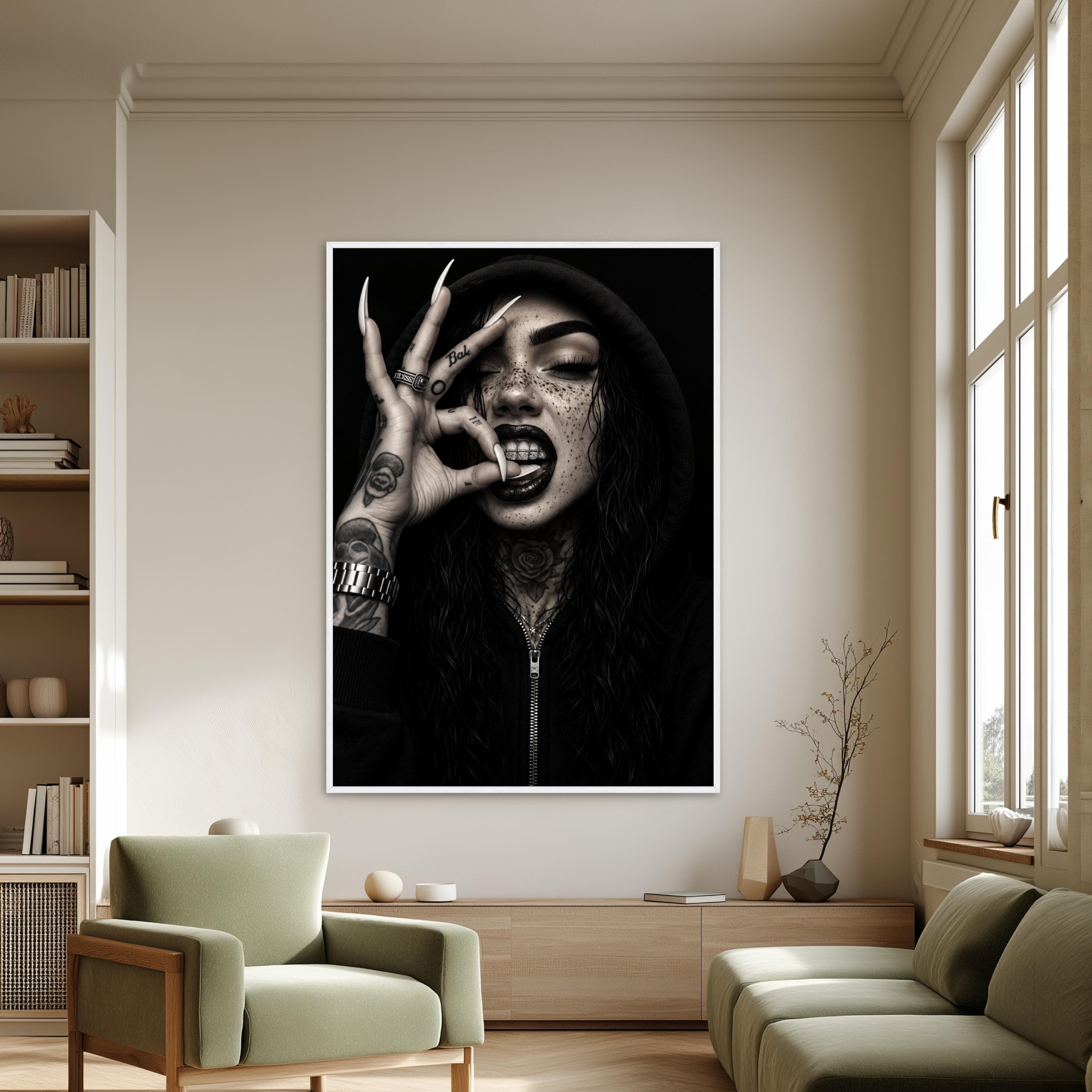 Bold Black and White Wall Art Print, Edgy Portrait Canvas Print for Modern Home Decor, Unique Statement Piece, black and white art - image 5