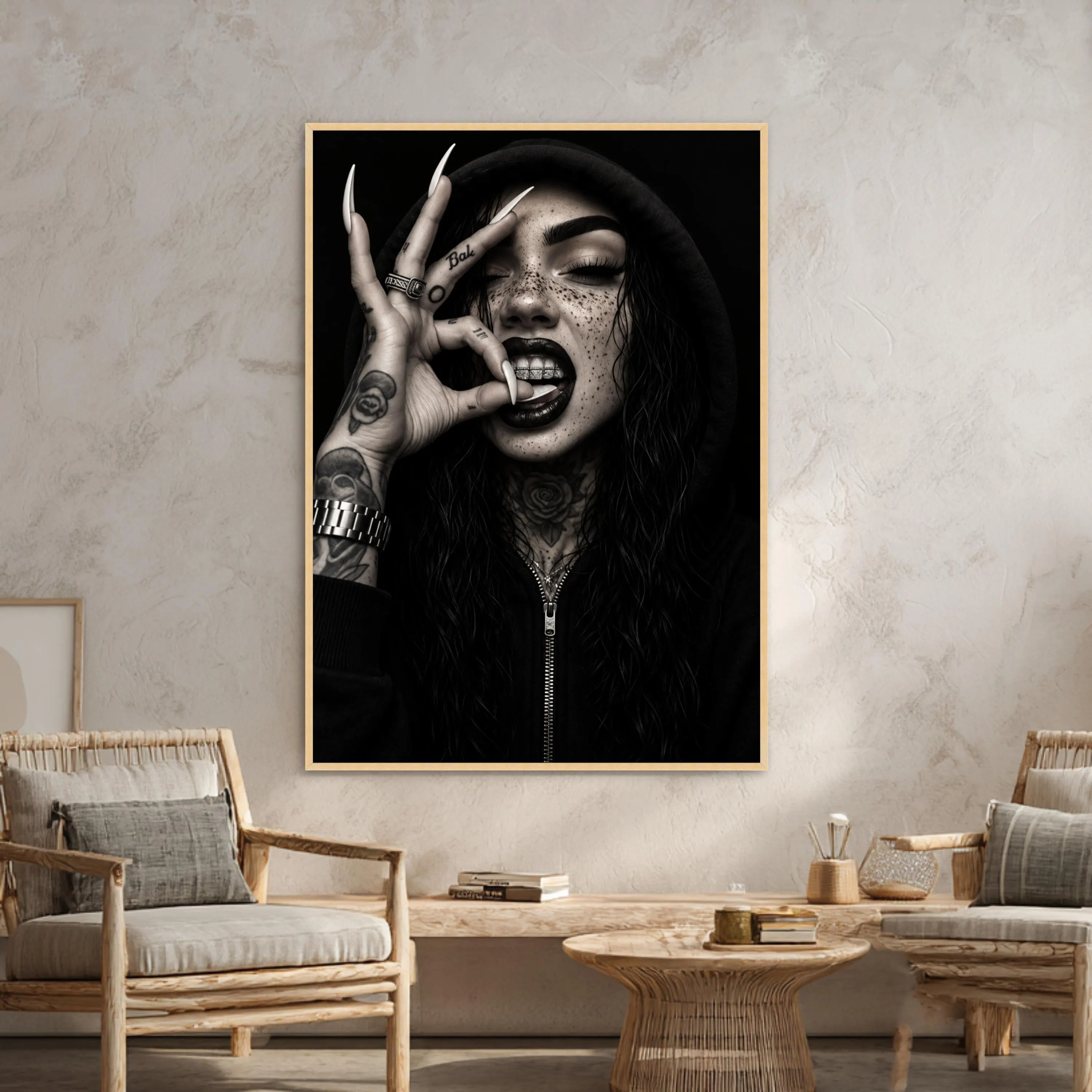 Bold Black and White Wall Art Print, Edgy Portrait Canvas Print for Modern Home Decor, Unique Statement Piece, black and white art - image 4