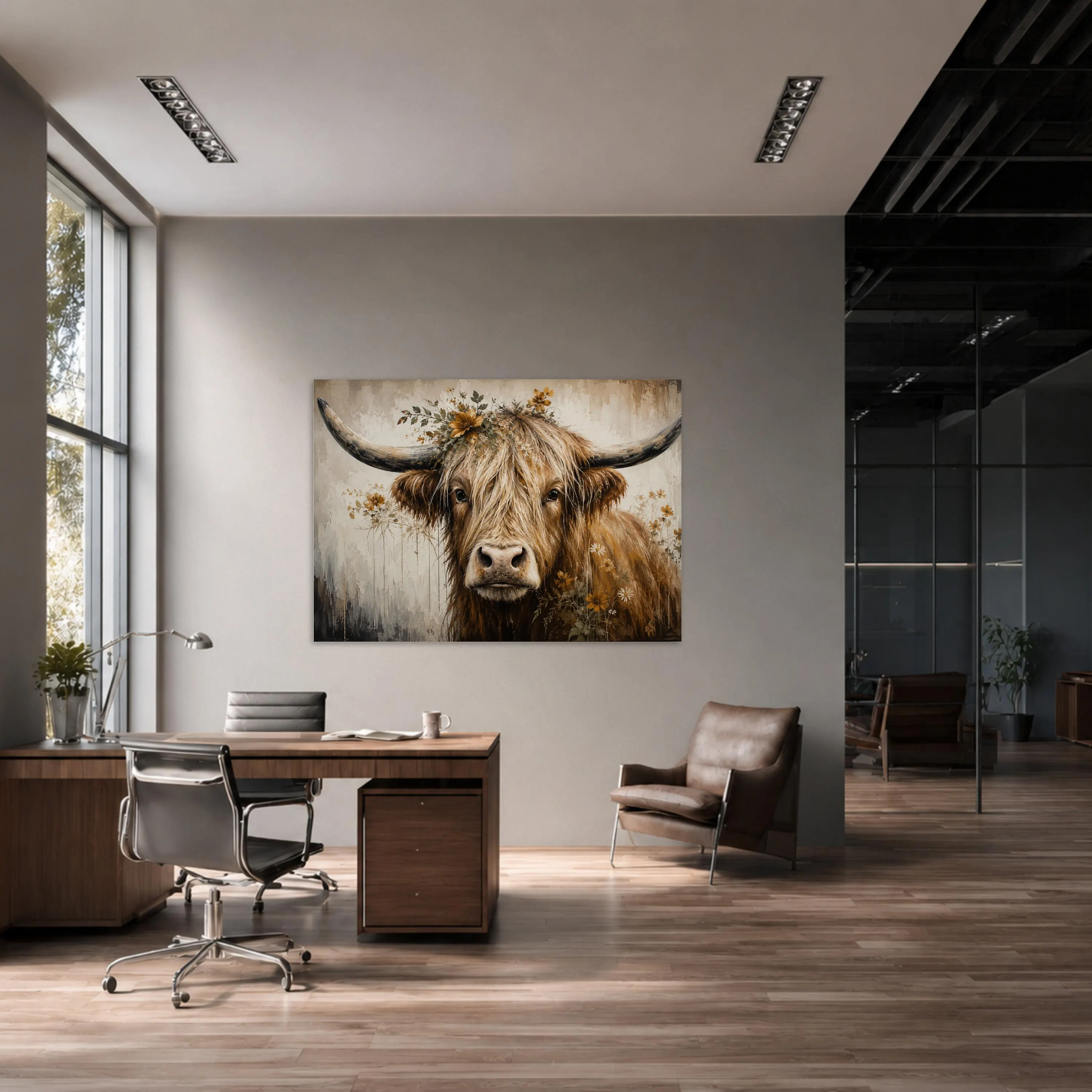Highland Cow Canvas Print, Rustic Farmhouse Wall Art with Floral Accents for Cozy Living Room Decor, Country Home Aesthetic - image 3