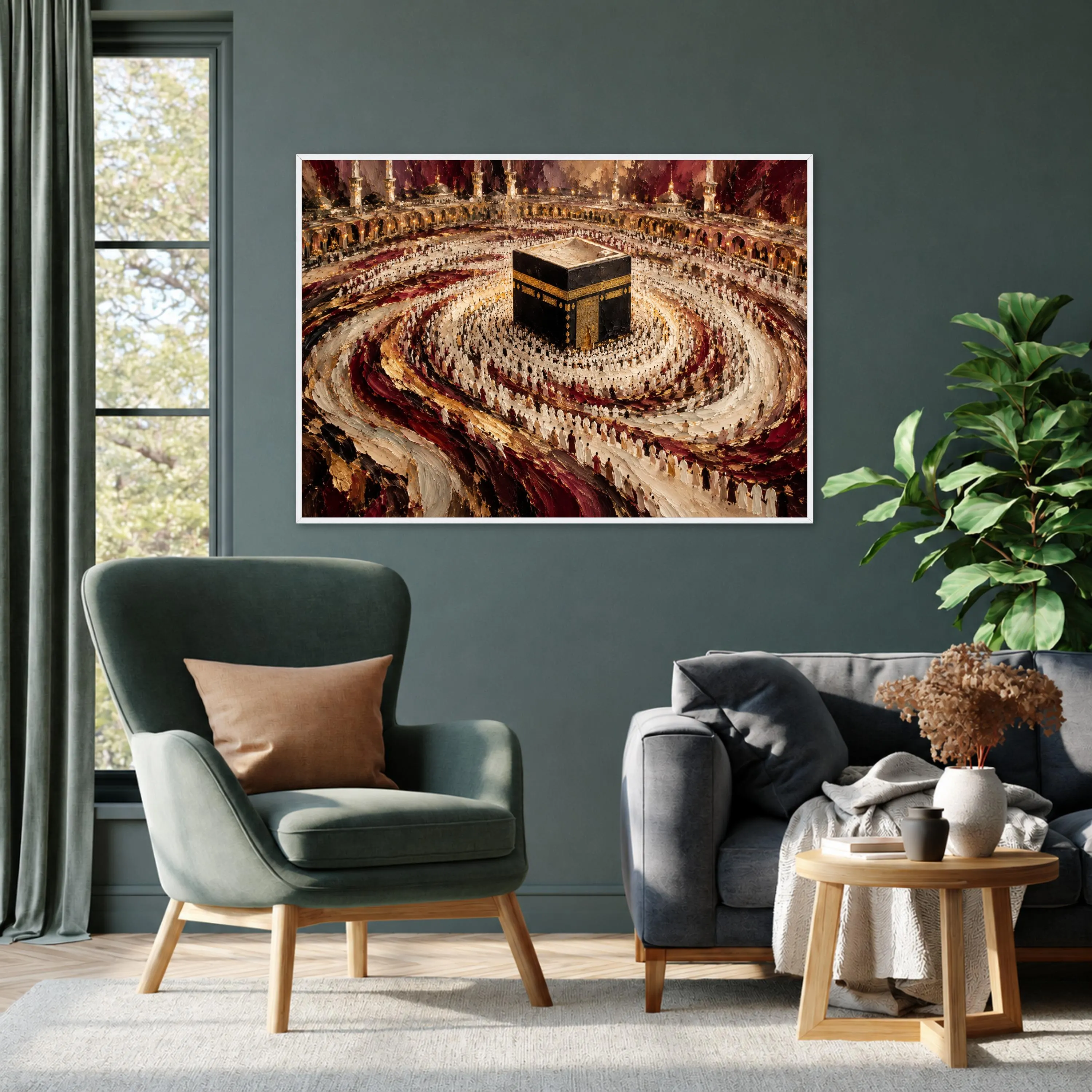 Vibrant Mosque Canvas Print, Spiritual Pilgrims Around Kaaba, Islamic Wall Art for Home Decor, Faith-Inspired Artwork, mosque wall art - image 4