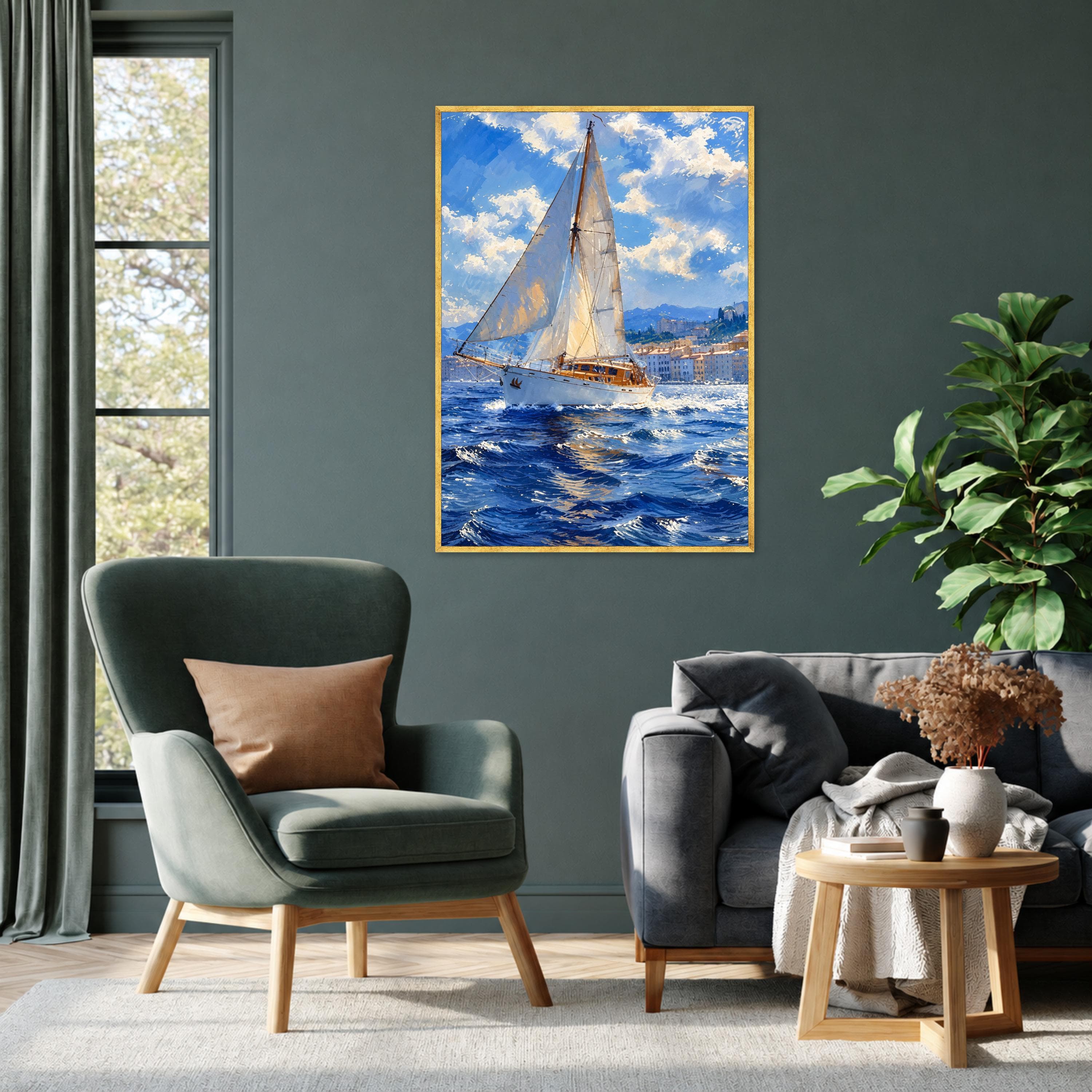 Sailboat Canvas Print, Serene Ocean Scene, Nautical Wall Art, Coastal Decor, Blue Sky, Marine Landscape, Home Office Art - image 3