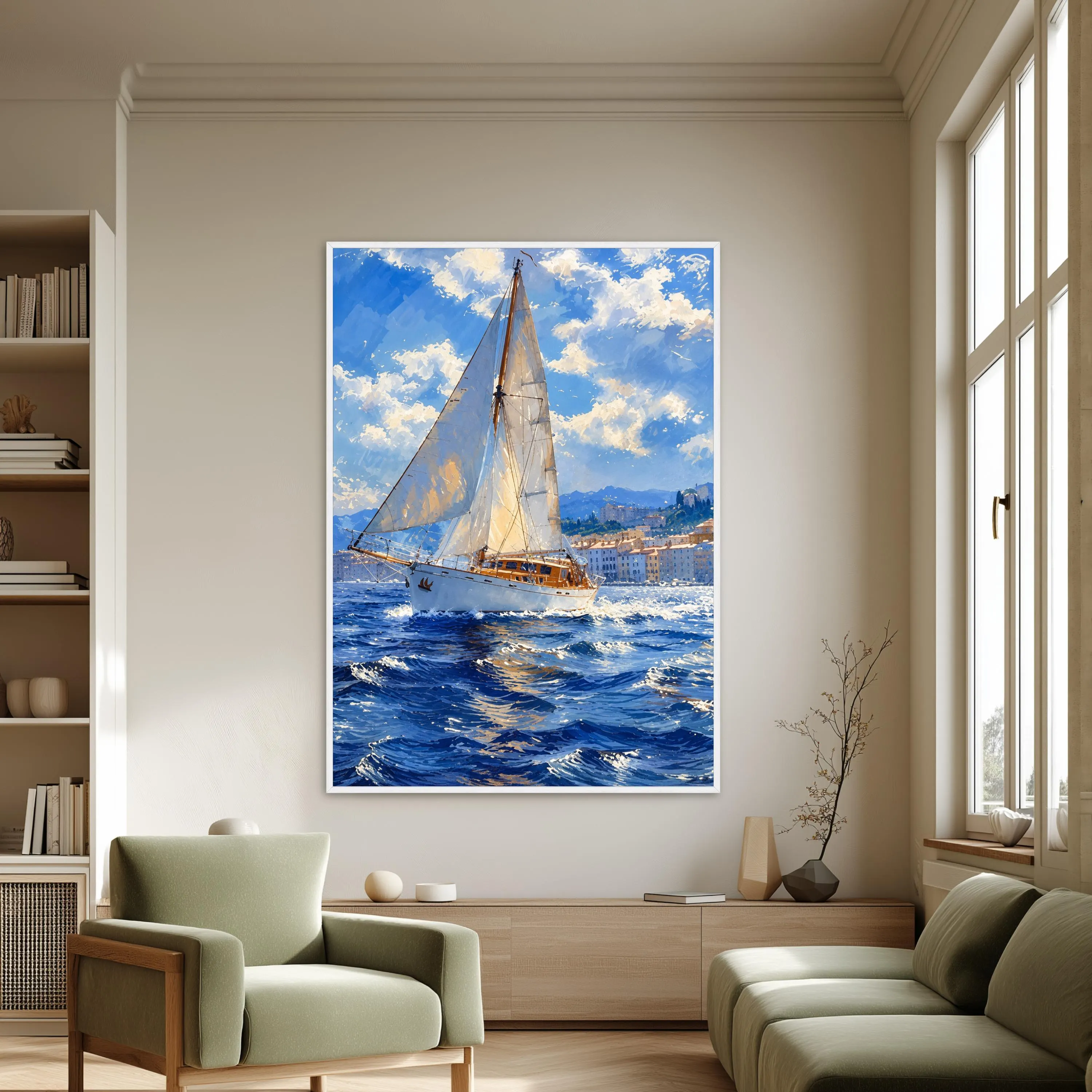 Sailboat Canvas Print, Serene Ocean Scene, Nautical Wall Art, Coastal Decor, Blue Sky, Marine Landscape, Home Office Art - image 5