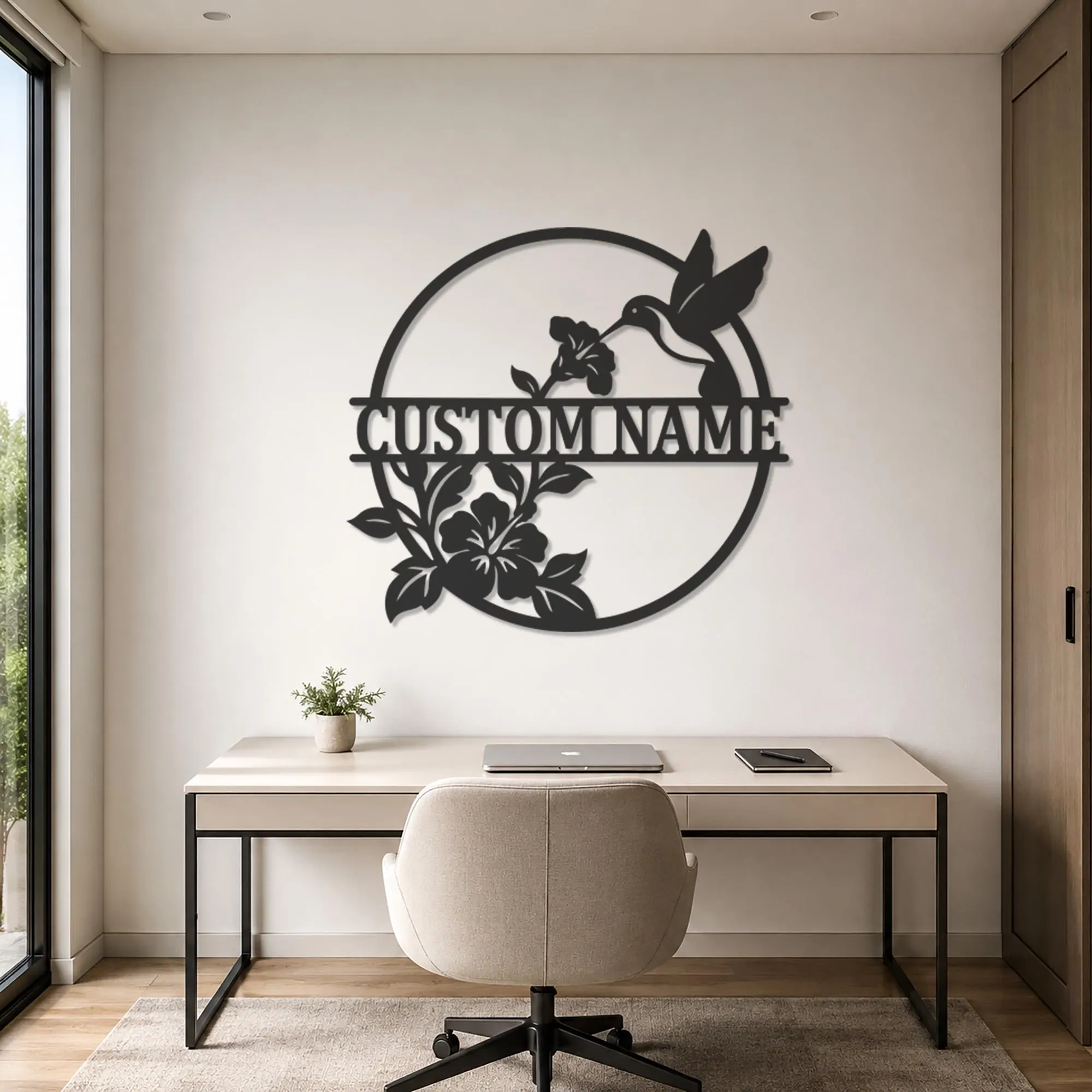 Personalized Hummingbird Metal Wall Art, Custom Last Name Sign, Floral Bird Decor, Nature Lover Gift, Wedding Gift, Botanical Metal Wall Art