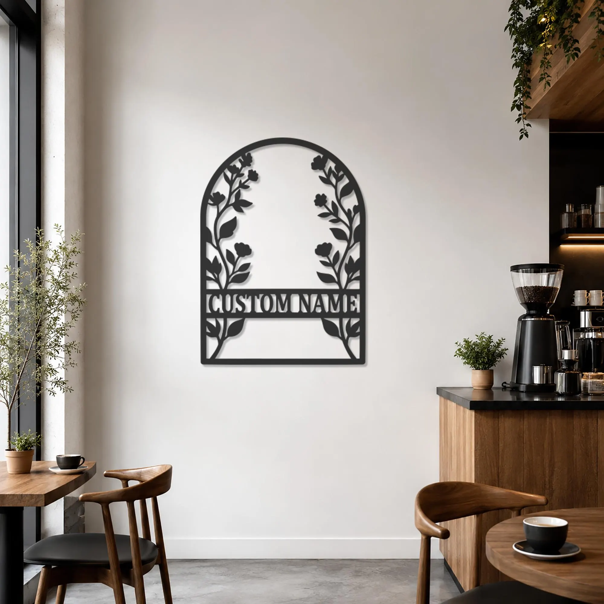 Personalized Floral Arch Metal Wall Art, Custom Family Name Sign, Botanical Decor, Wedding Gift, New Home Gift, Flower Metal Wall Decoration