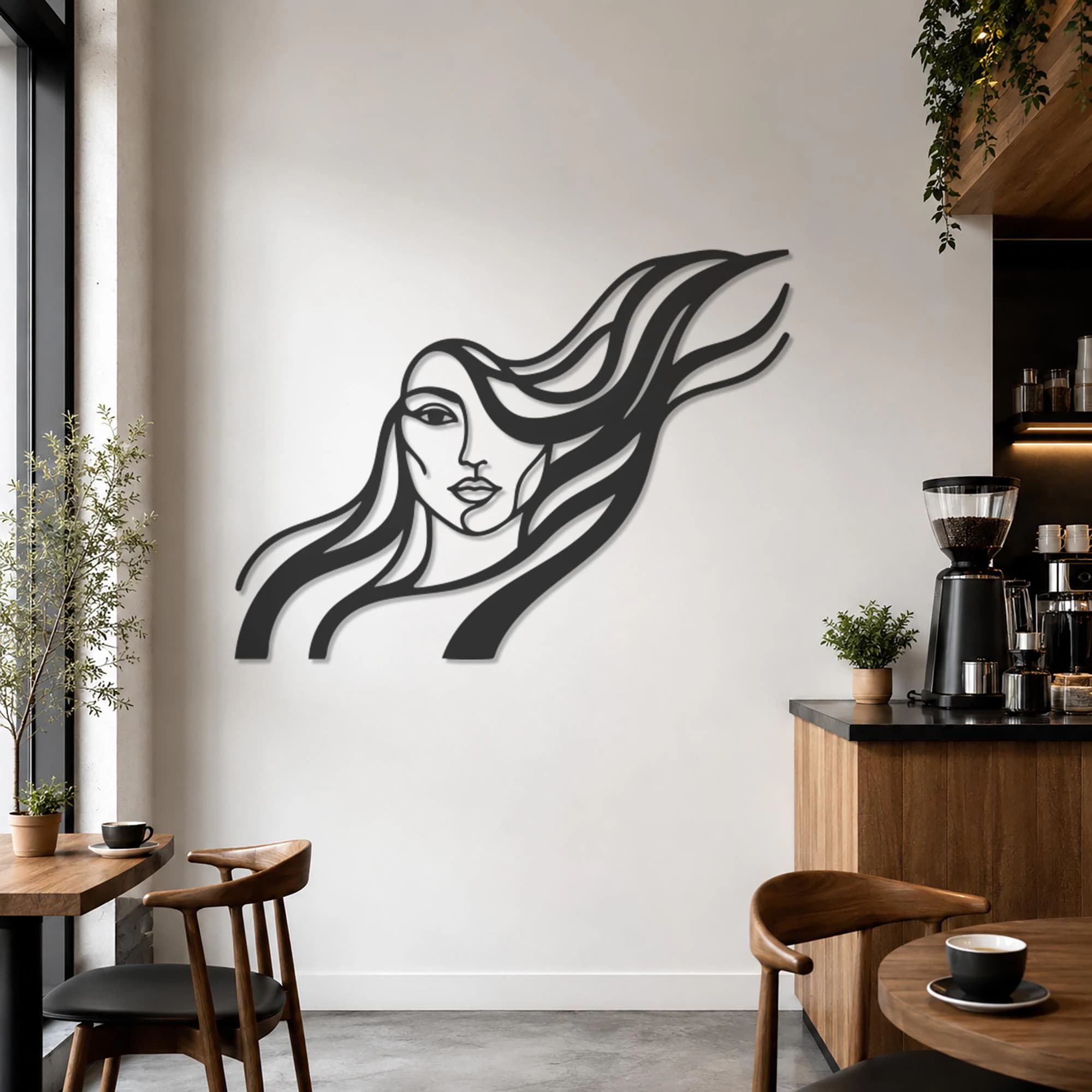 Abstract Woman Metal Wall Art, Female Face Decor, Minimalist Line Artwork, Feminine Portrait, Modern Metal Artwork, Elegant Lady Wall Design