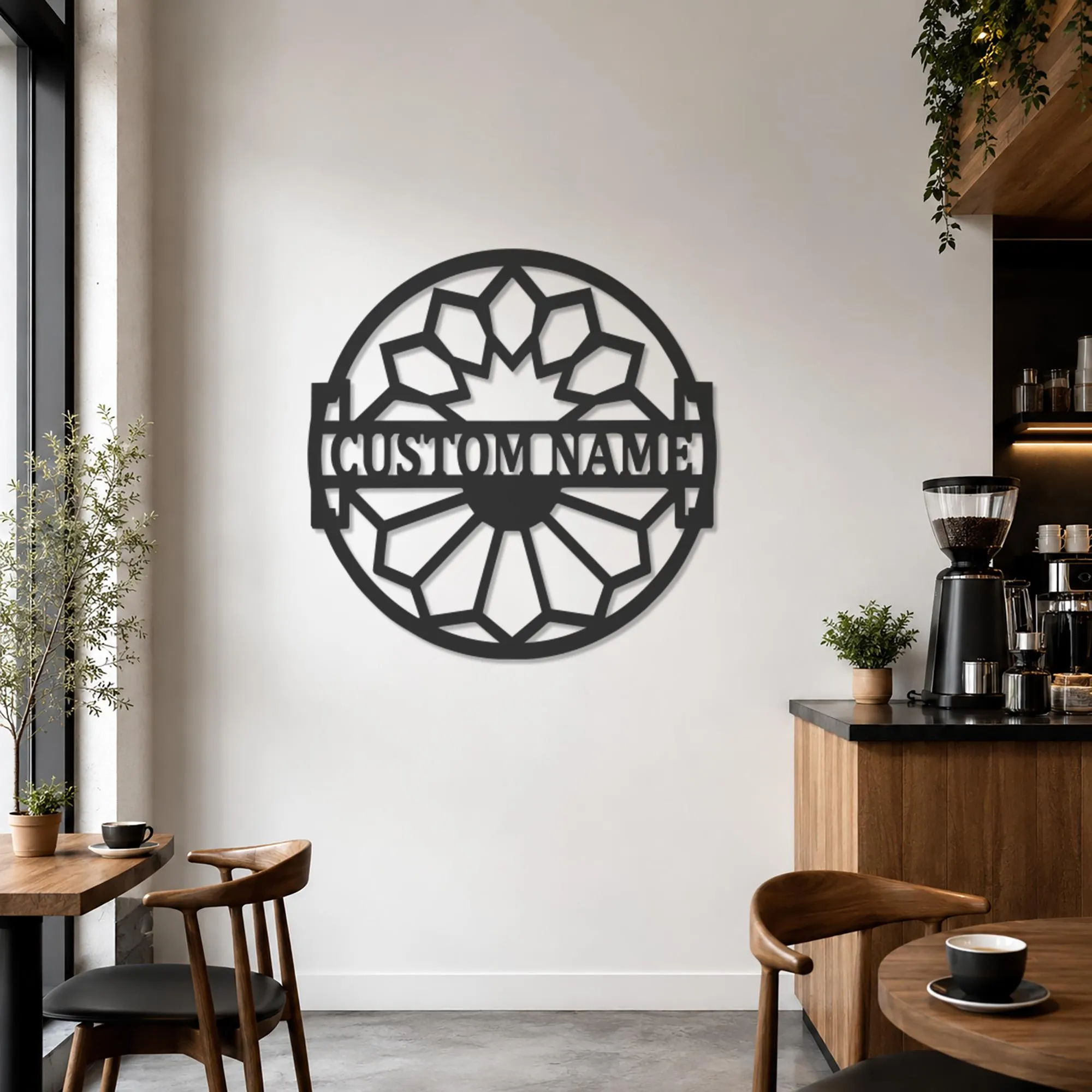 Personalized Lotus Metal Wall Art, Custom Name Sign, Geometric Bloom Decor, Floral Monogram Sign, Yoga Gift, Housewarming Gift, Zen Wall Art