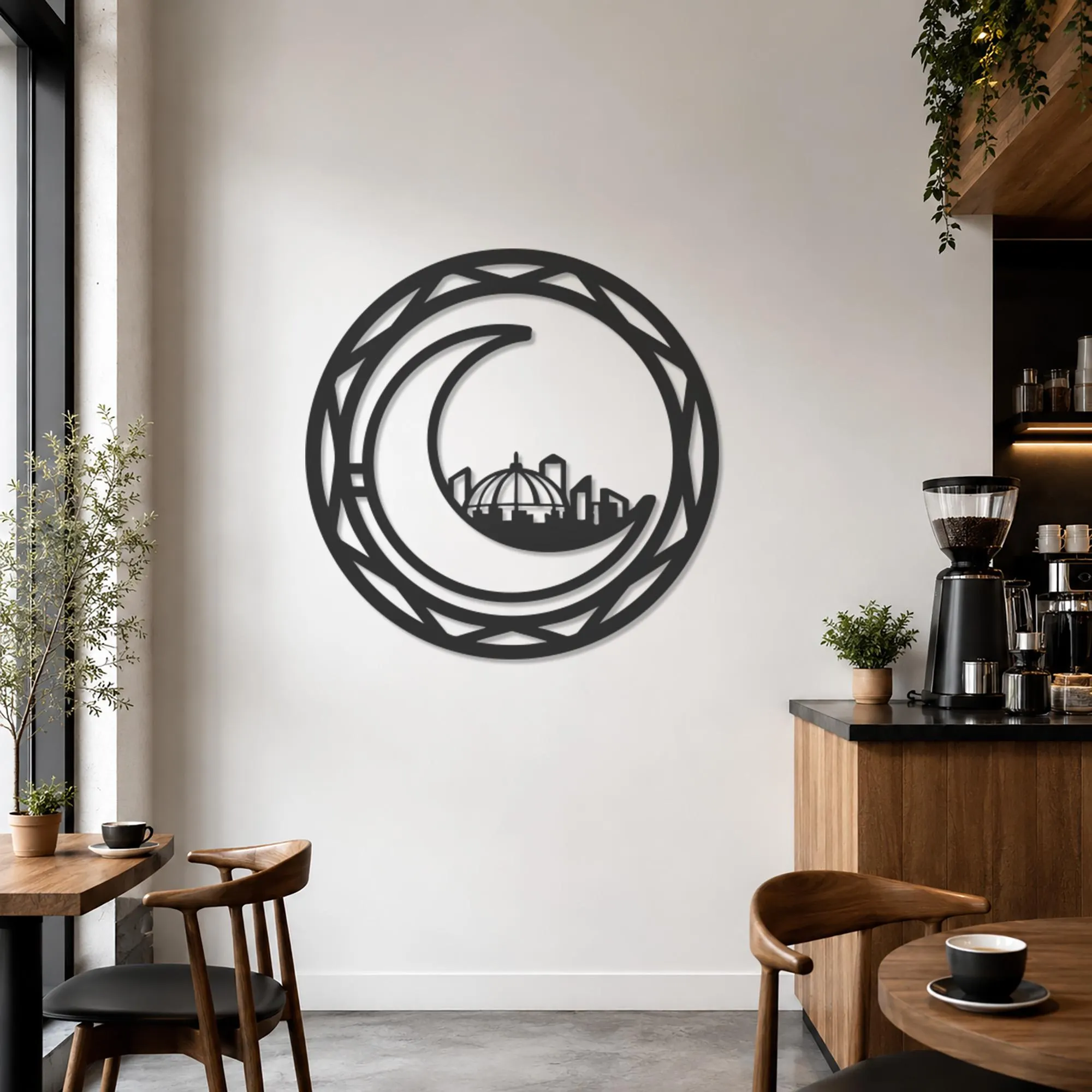 Crescent Moon Metal Wall Art, Mosque Skyline Decor, Islamic Wall Artwork, Ramadan Decoration, Eid Gifts, Muslim Art, Modern Metal Wall Decor