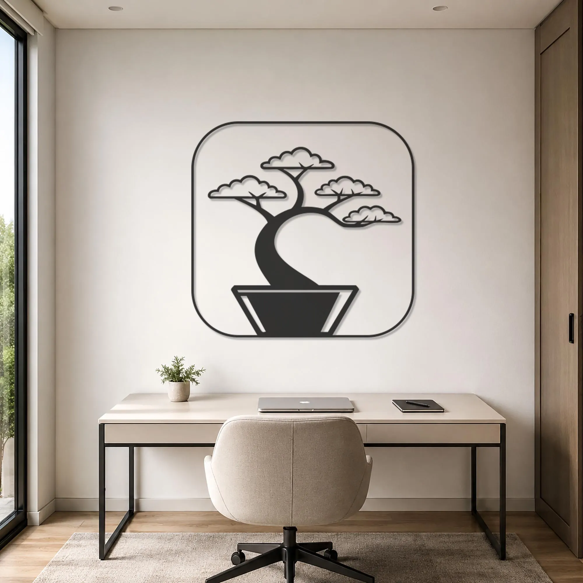Bonsai Tree Metal Wall Art, Japanese Zen Art, Potted Tree Artwork, Nature Lover Gifts, Minimalist Botanical Wall Art, Asian Metal Decoration