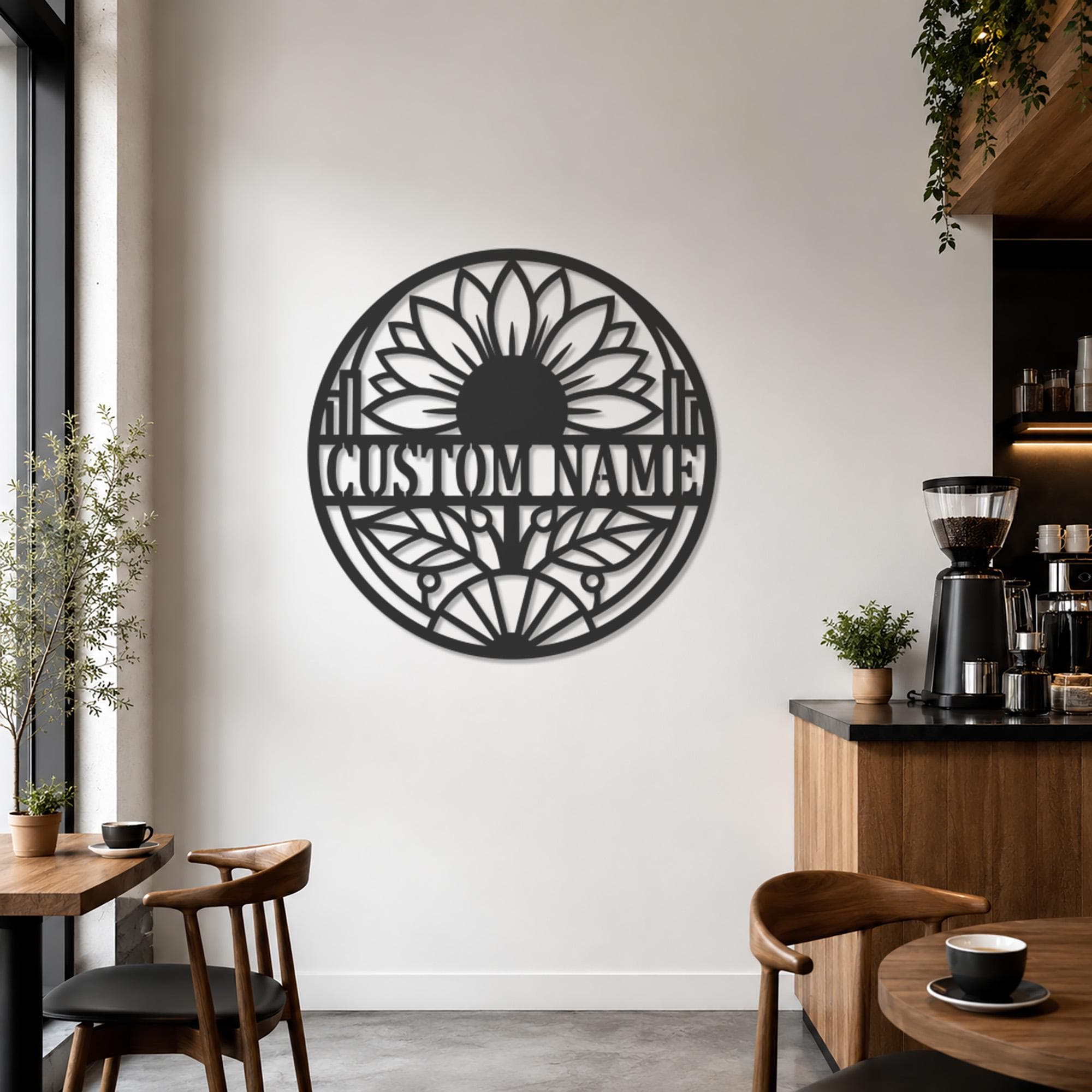 Personalized Sunflower Metal Wall Art, Custom Name Sign, Floral Monogram Decor, Family Name Plaque, Housewarming Gift, Wedding Gift, Sun Art