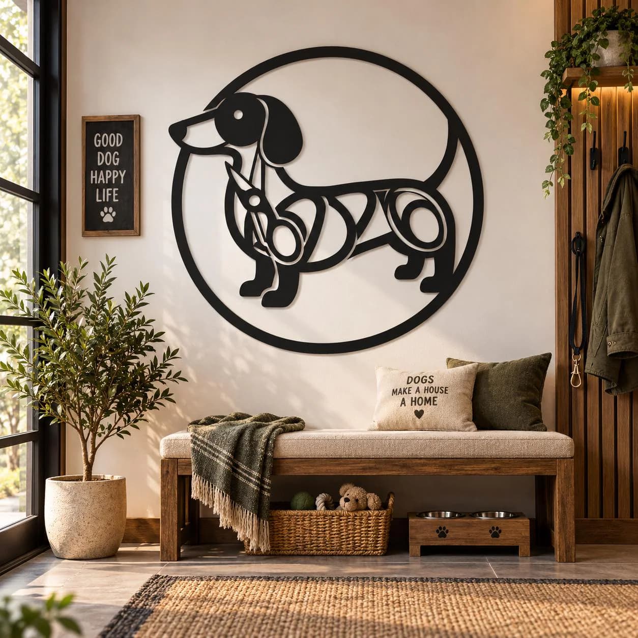 Dachshund Metal Wall Art, Wiener Dog Decor, Sausage Dog Artwork, Pet Lovers Gift, Dog Silhouette Decor, Geometric Art, Modern Metal Wall Art