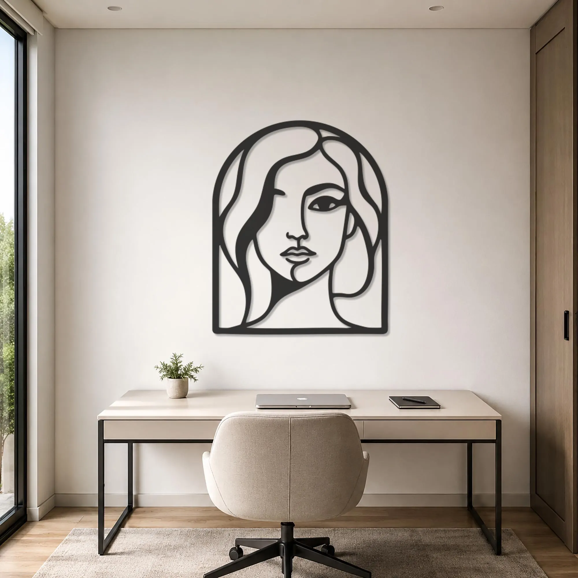 Woman Face Metal Wall Art, Abstract Female Portrait, Minimalist Line Decor, Feminine Art, Modern Lady Art, Elegant Metal Decor, Gift for Her