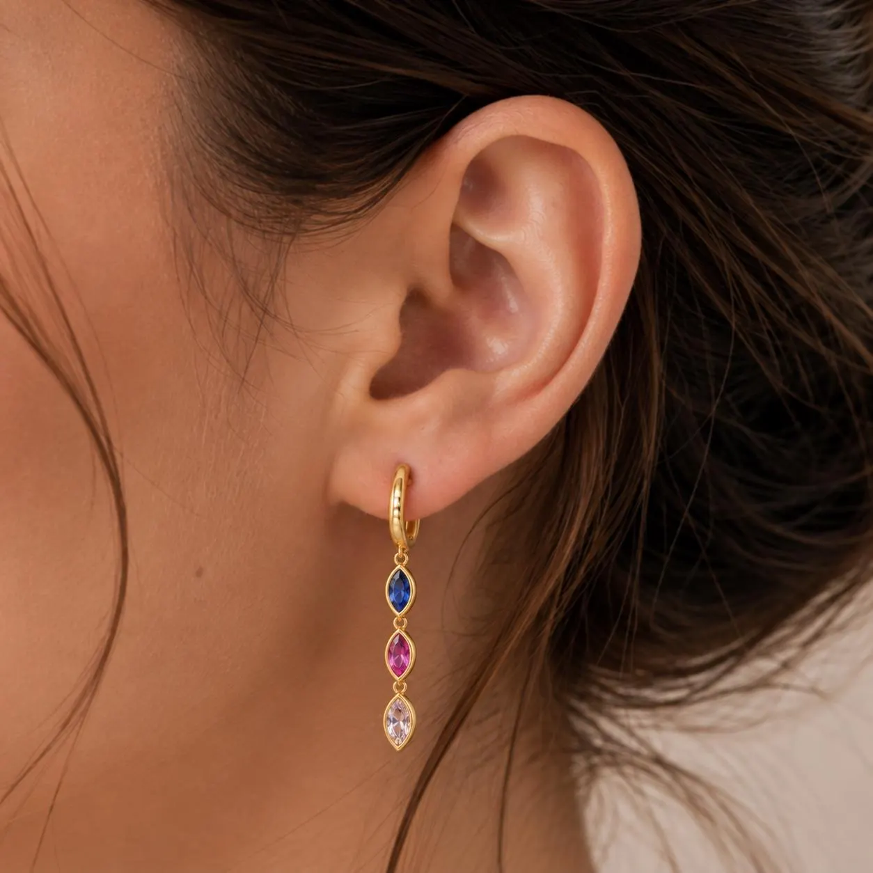 Marquise Drop Birthstone Earrings, Colorful Gemstone Dangle Earrings, 925 Sterling Silver, Gold Hoop Earrings, Minimalist Jewelry Gift - image 4
