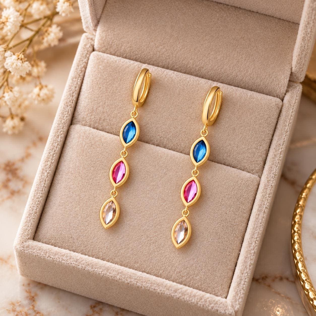 Marquise Drop Birthstone Earrings, Colorful Gemstone Dangle Earrings, 925 Sterling Silver, Gold Hoop Earrings, Minimalist Jewelry Gift - image 5