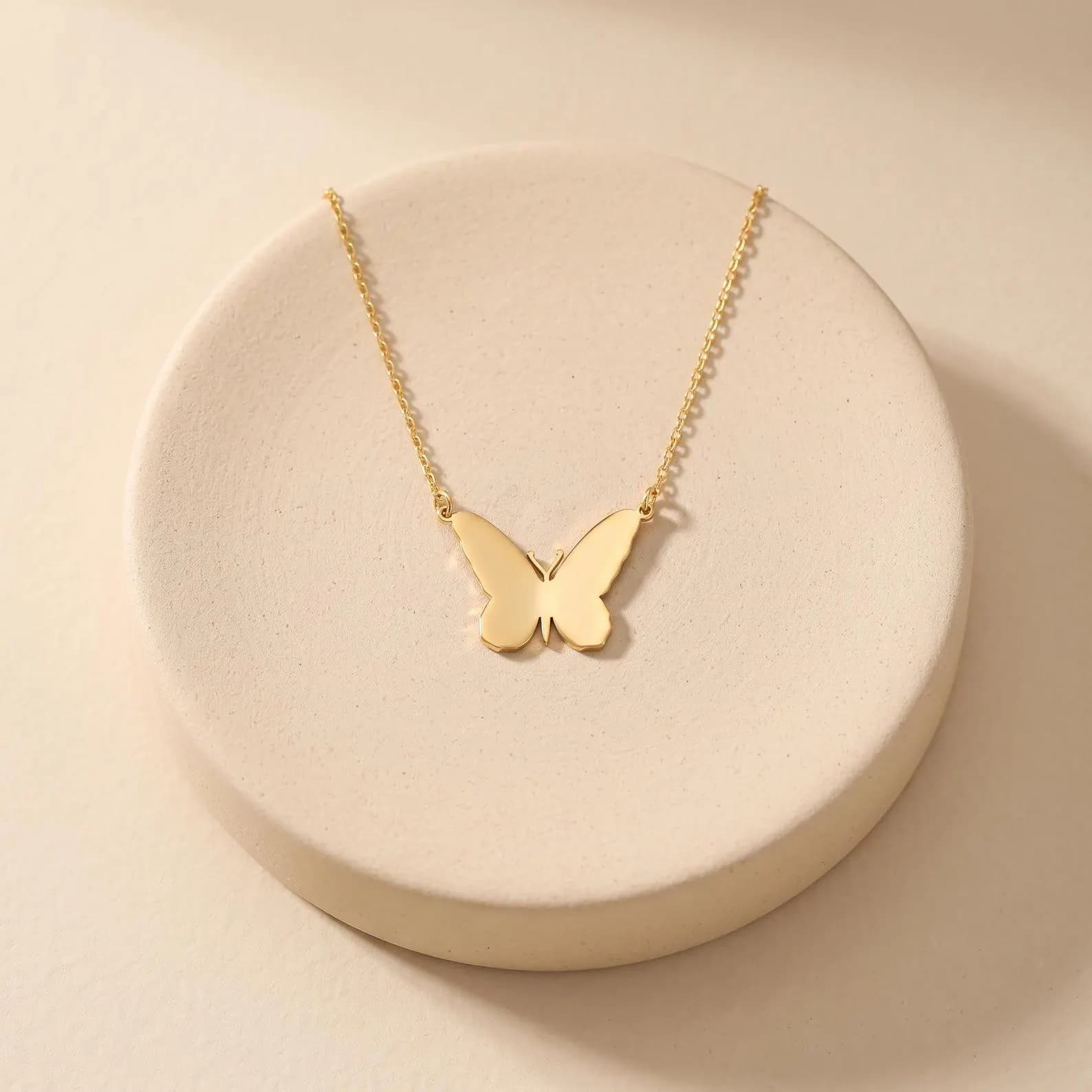 Letter Butterfly Necklace, 925 Sterling Silver Custom Initial Pendant, 14K Gold Dainty Butterfly Jewelry, Birthday Gift For Her - image 5