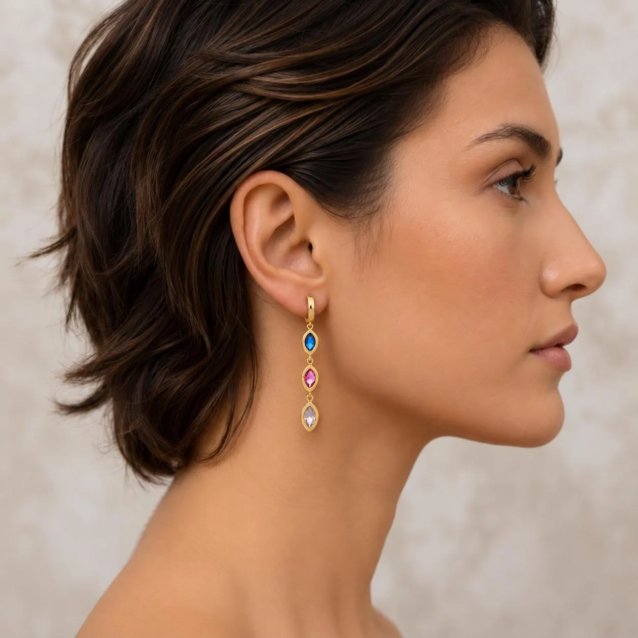 Marquise Drop Birthstone Earrings, Colorful Gemstone Dangle Earrings, 925 Sterling Silver, Gold Hoop Earrings, Minimalist Jewelry Gift