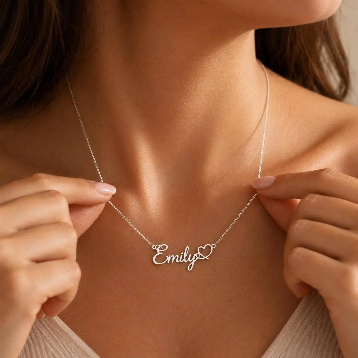 Personalized Name Necklace with Heart, Custom Gold Name Necklace, Dainty Script Necklace, Personalized Jewelry Gift for Her - image 3