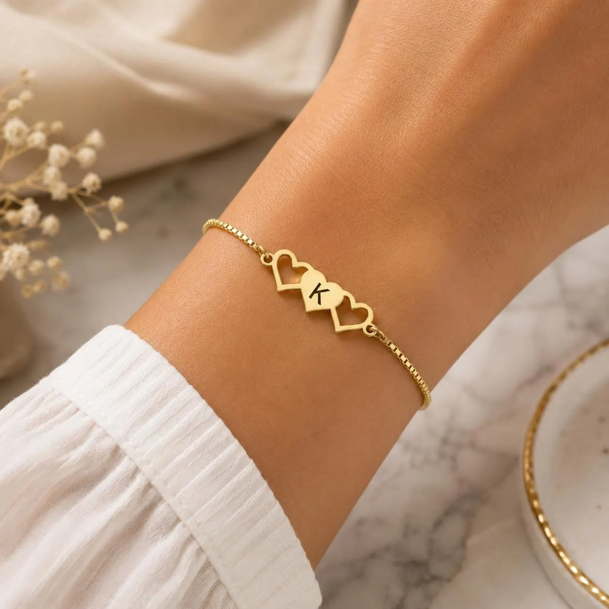 Personalized Initial Heart Bracelet, 925 Sterling Silver Bracelet, Custom Letter Bracelet, Gold Silver Rose Gold Jewelry, Gift for Her