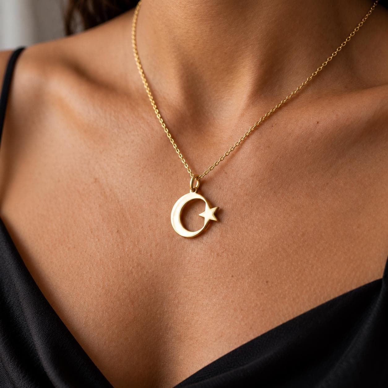 Moon star necklace, minimalist 925 sterling silver gold crescent pendant, unique celestial astronomy jewelry gift for mom daughter her - image 3