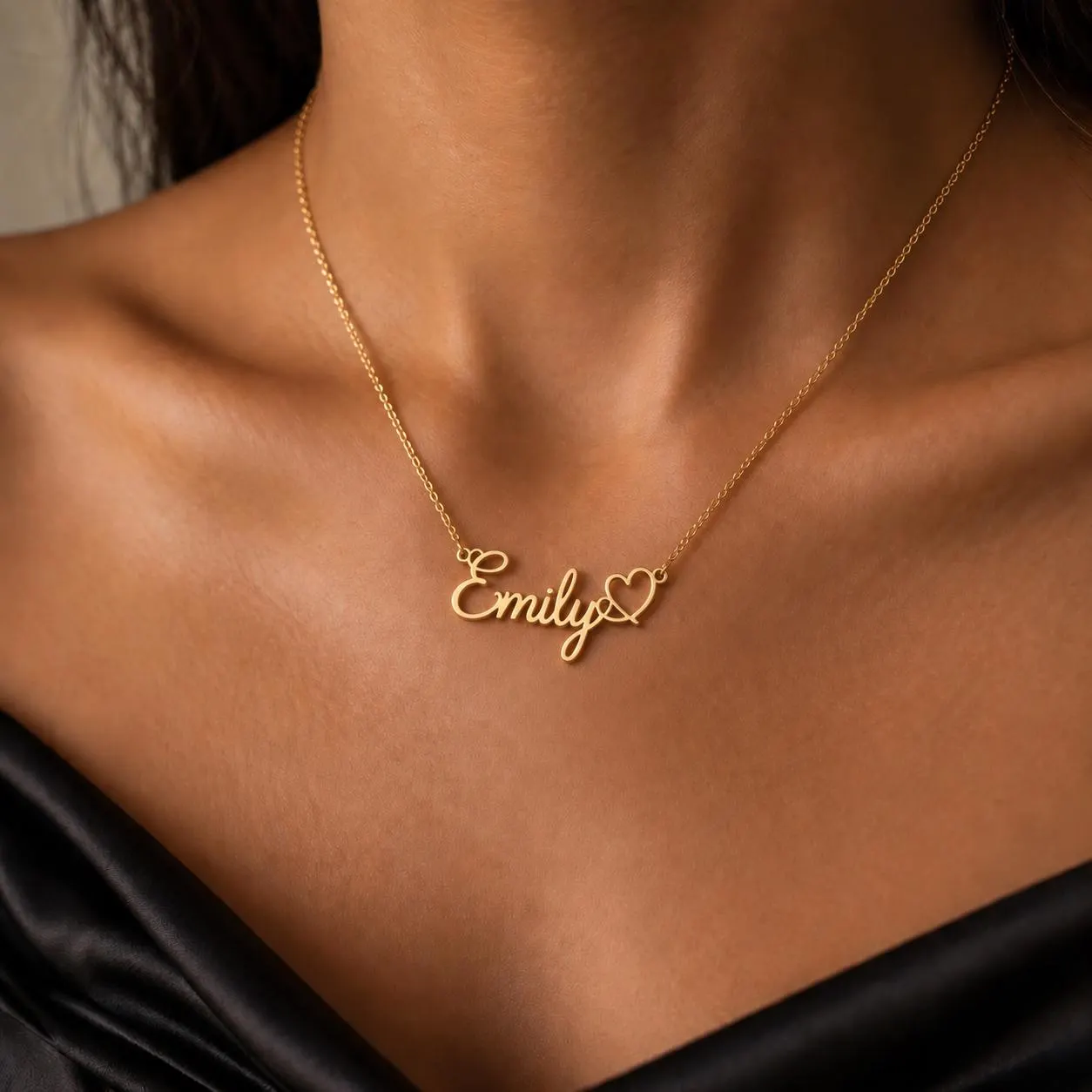 Personalized Name Necklace with Heart, Custom Gold Name Necklace, Dainty Script Necklace, Personalized Jewelry Gift for Her
