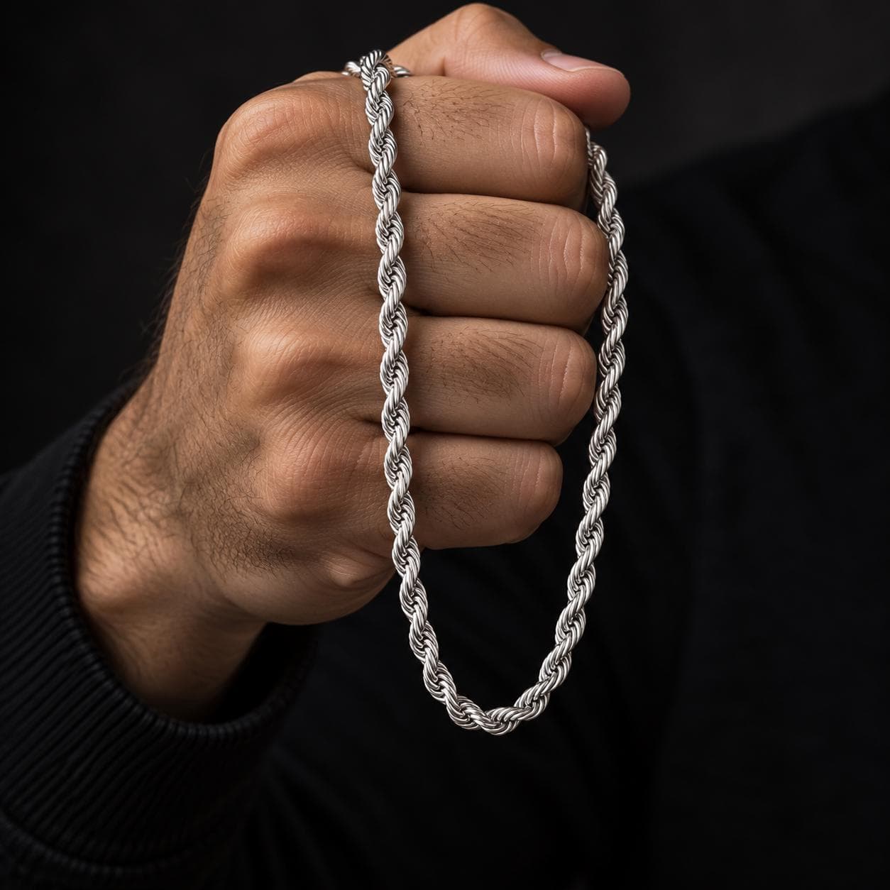 Silver Rope Chain Necklace for Men, Twisted Chain Necklace, Minimalist Mens Jewelry, Classic Silver Chain, Gift for Him - image 4