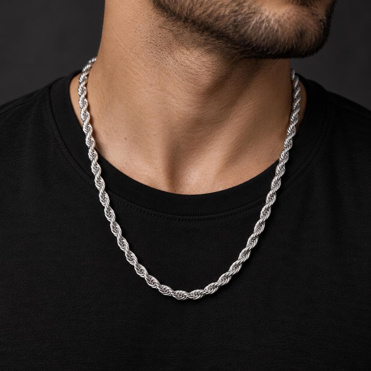 Silver Rope Chain Necklace for Men, Twisted Chain Necklace, Minimalist Mens Jewelry, Classic Silver Chain, Gift for Him - image 5
