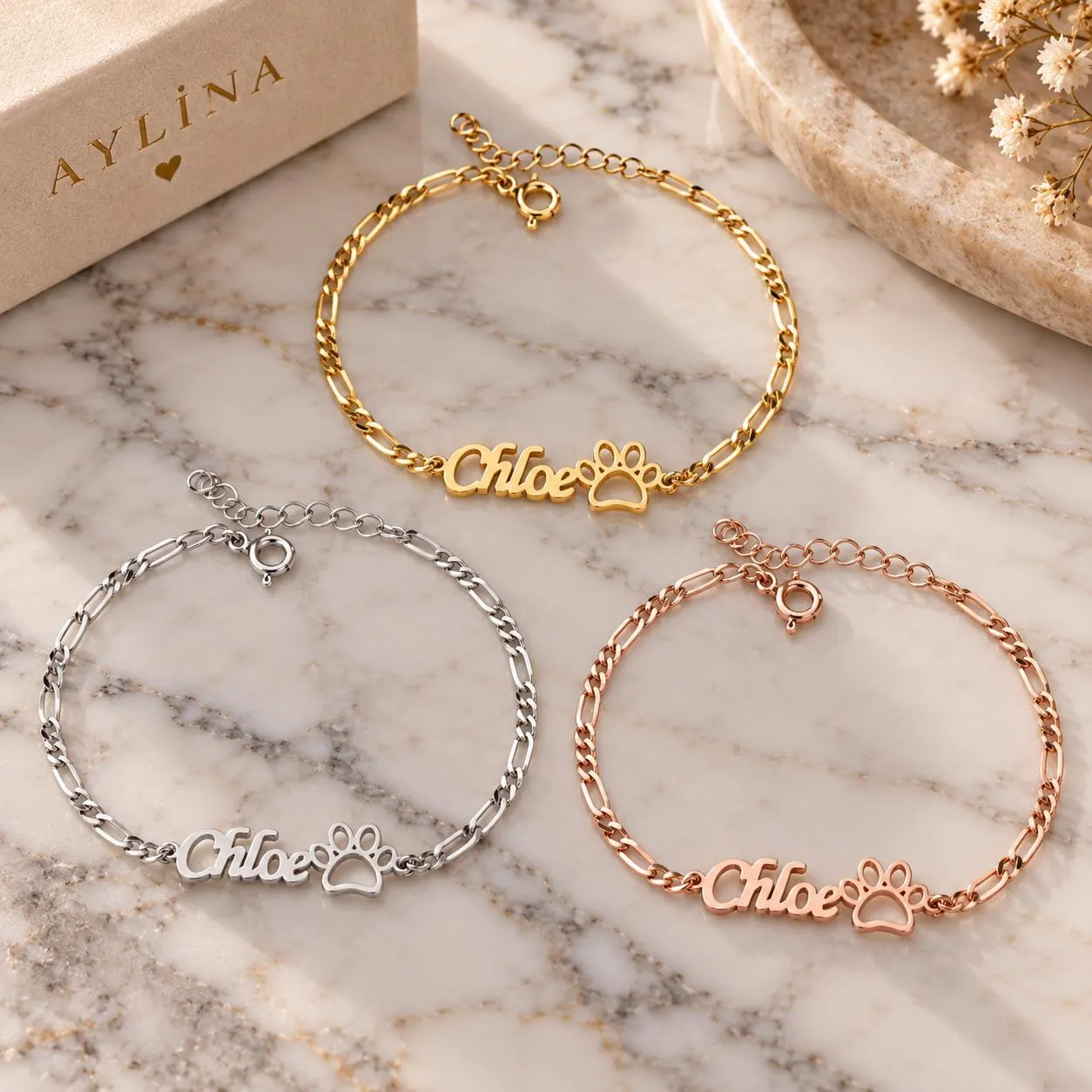 Personalized Pet Name Bracelet, Custom Dog Paw Bracelet, Name Bracelet for Women, Pet Memorial Jewelry, Gold Silver Rose Gold Pet Lover Gift - image 5
