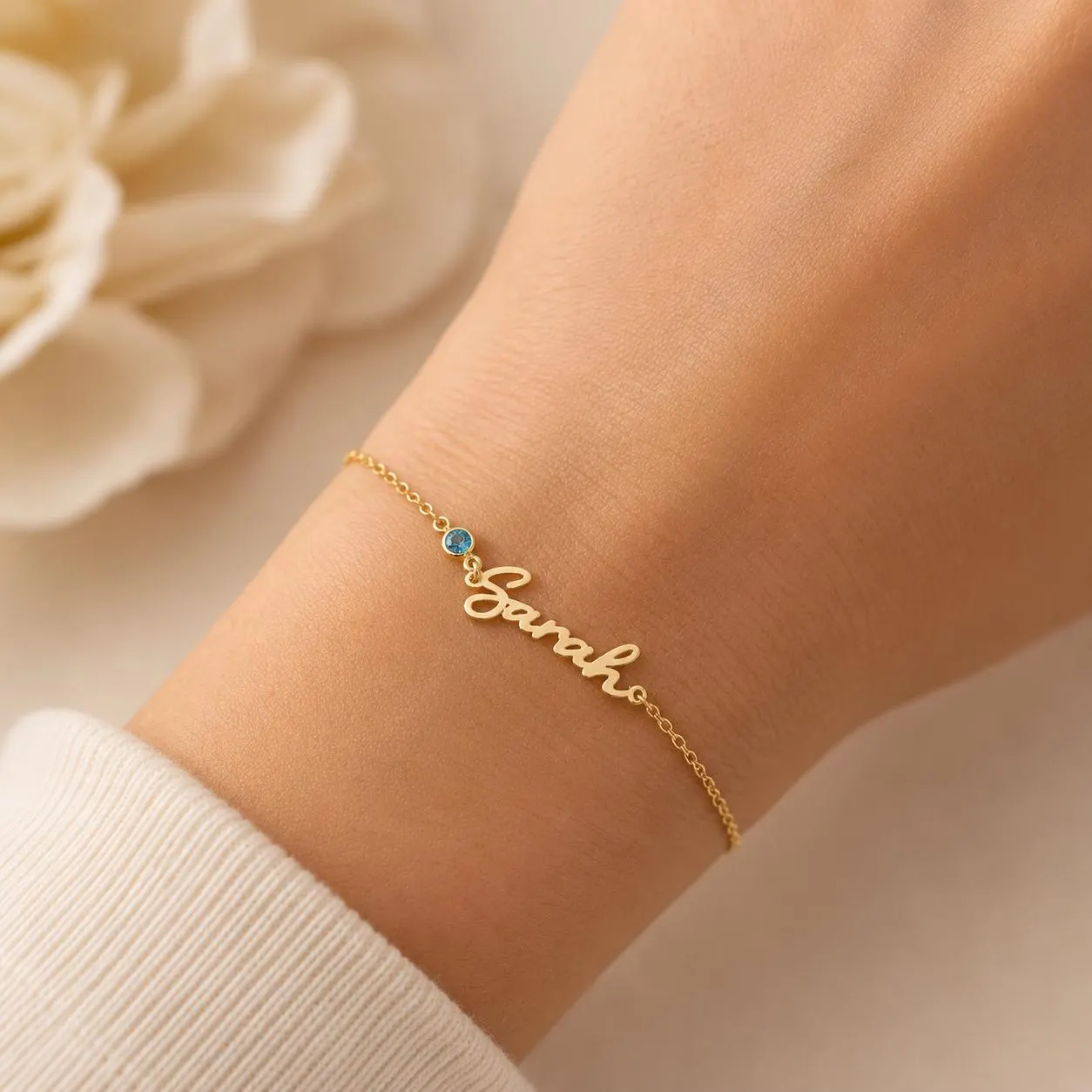 Personalized Name Bracelet with Birthstone, Custom Sterling Silver Bracelet, Gold Name Jewelry, Dainty Gift for Her, Birthday Gift - image 4