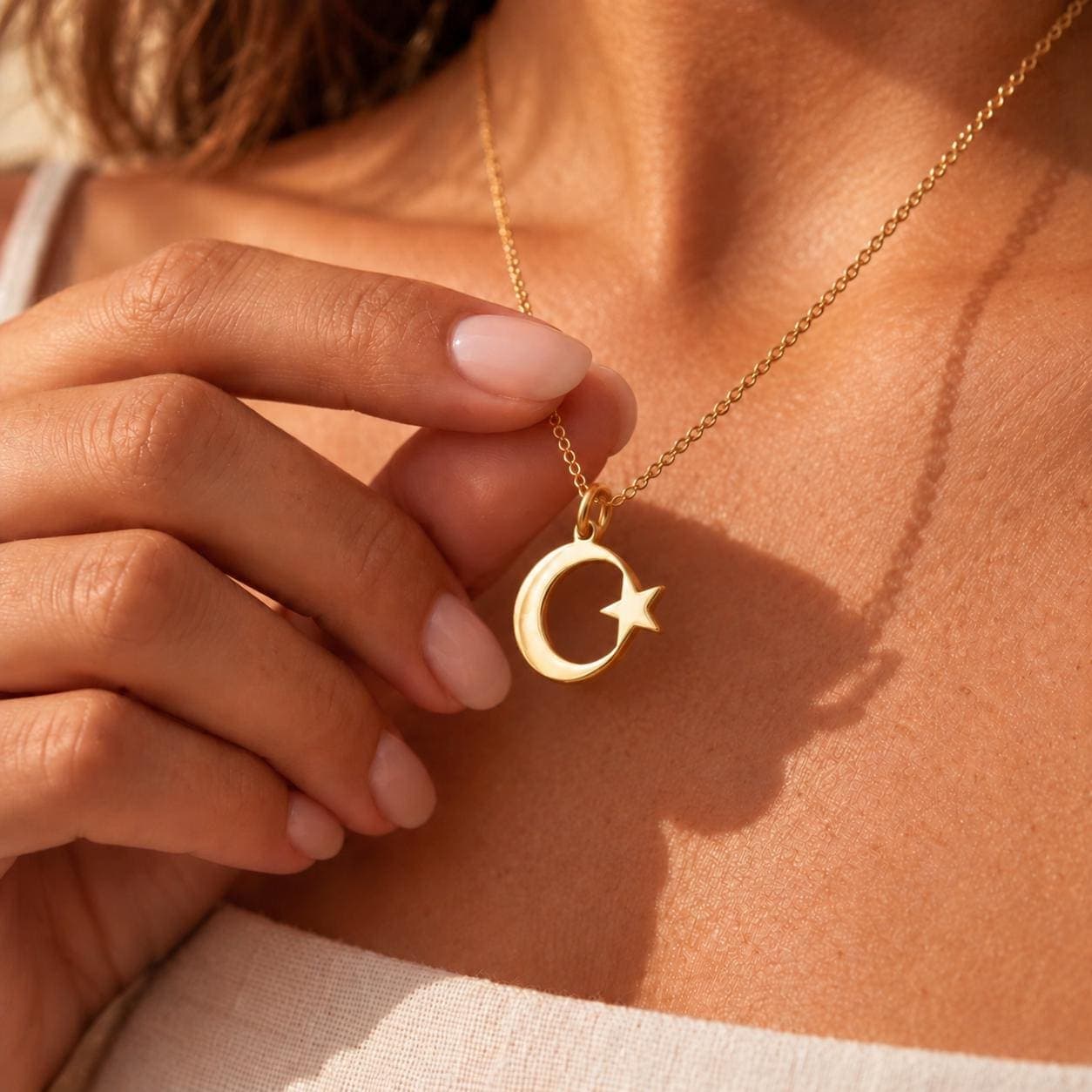 Moon star necklace, minimalist 925 sterling silver gold crescent pendant, unique celestial astronomy jewelry gift for mom daughter her