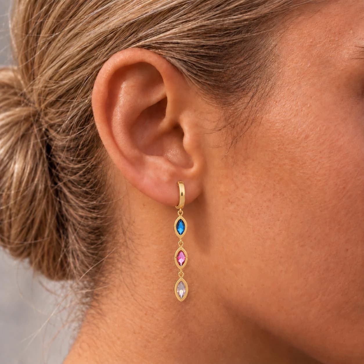 Marquise Drop Birthstone Earrings, Colorful Gemstone Dangle Earrings, 925 Sterling Silver, Gold Hoop Earrings, Minimalist Jewelry Gift - image 3