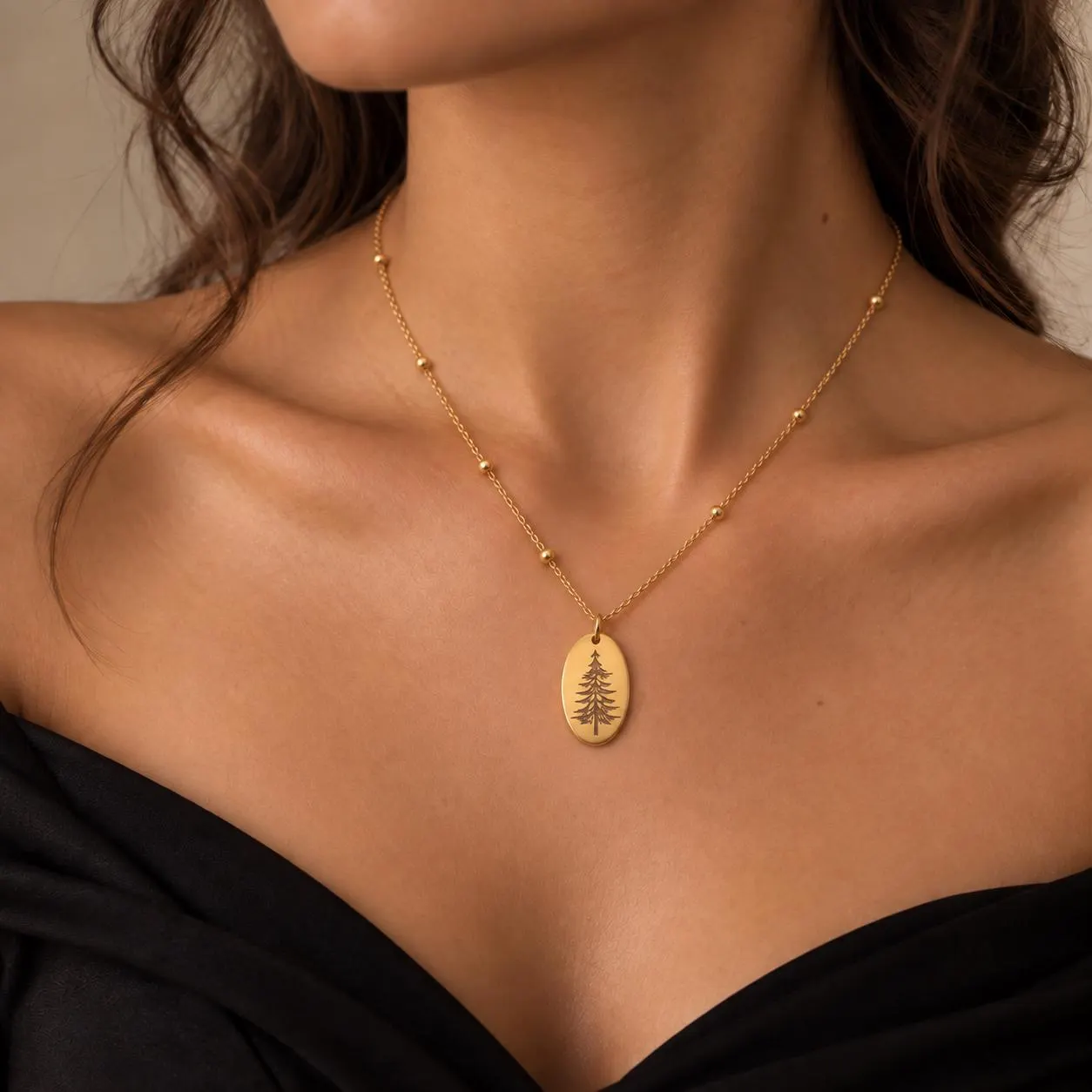 Oval Pine Tree Necklace, 925 Sterling Silver Evergreen Tree Pendant, 14K Gold Nature Forest Jewelry, Gift For Her - image 3