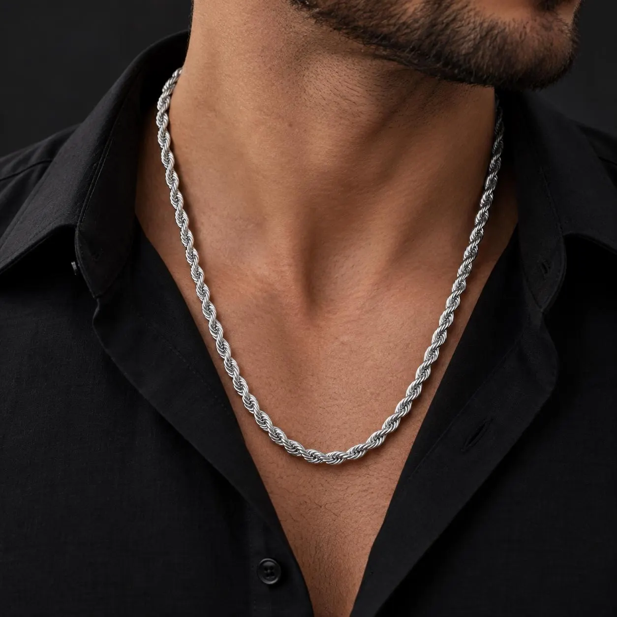 Silver Rope Chain Necklace for Men, Twisted Chain Necklace, Minimalist Mens Jewelry, Classic Silver Chain, Gift for Him