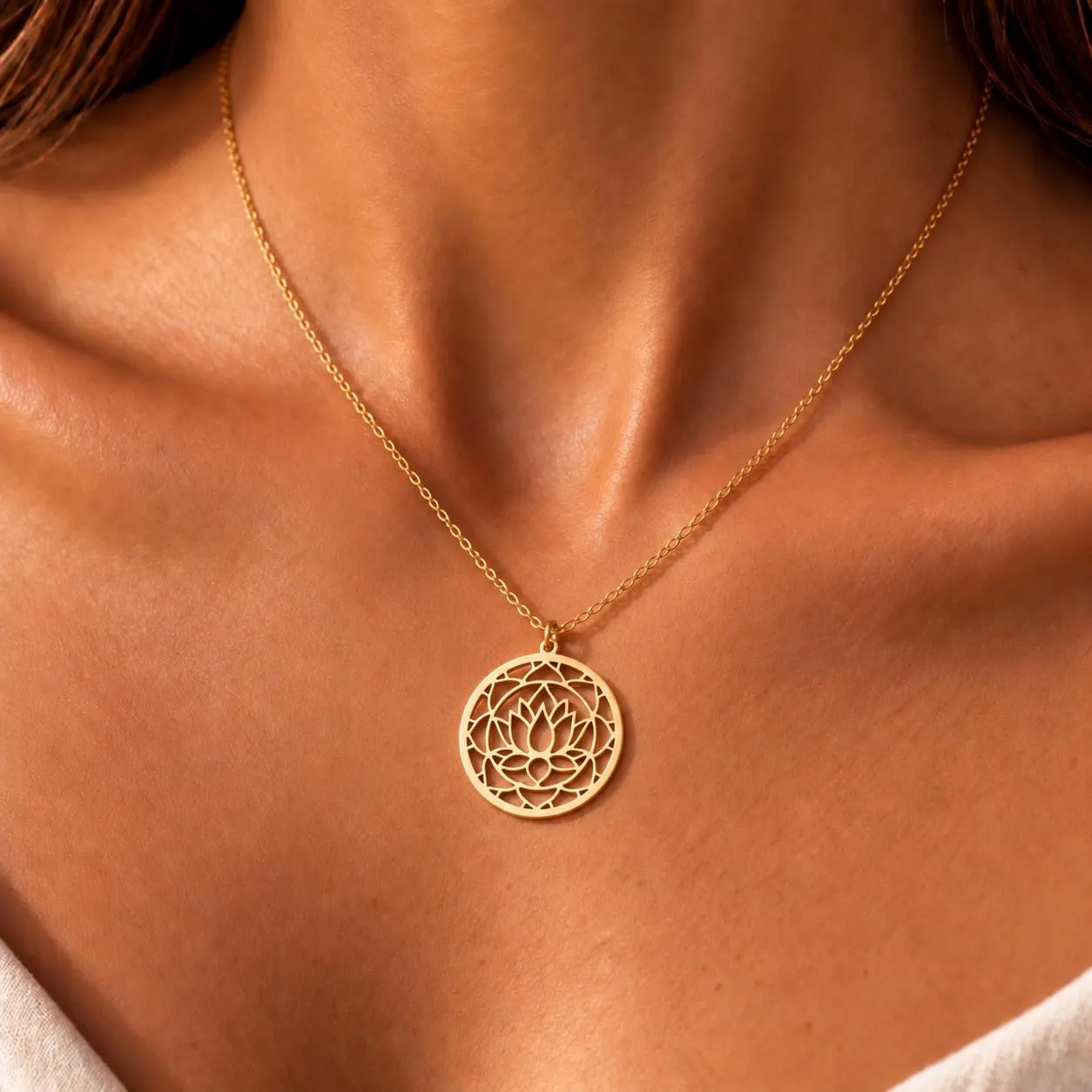 Circle Lotus Necklace, Birthday Jewelry For Women, Yoga Meditation Gift, Spiritual Zen Keepsake