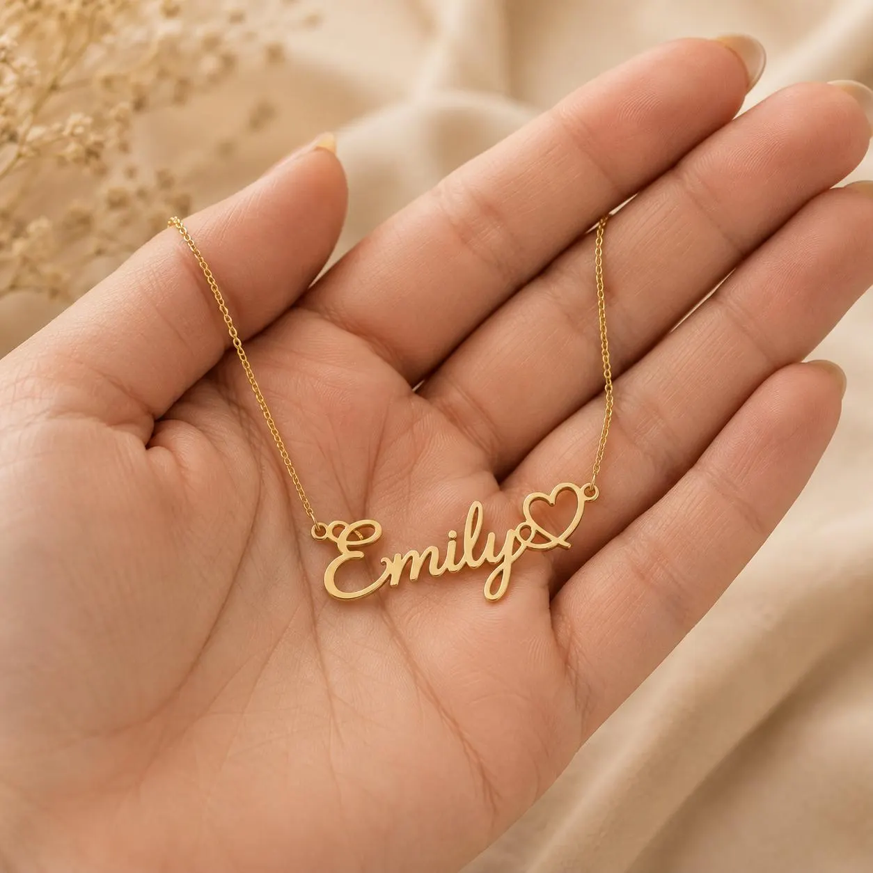 Personalized Name Necklace with Heart, Custom Gold Name Necklace, Dainty Script Necklace, Personalized Jewelry Gift for Her - image 5