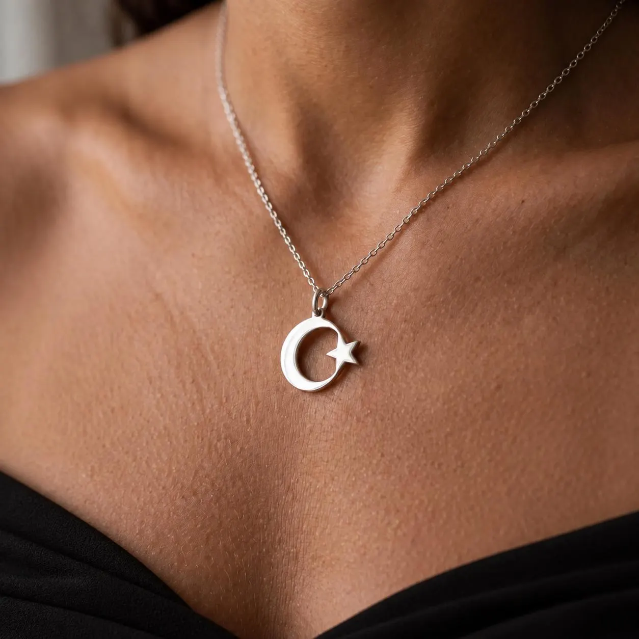 Moon star necklace, minimalist 925 sterling silver gold crescent pendant, unique celestial astronomy jewelry gift for mom daughter her - image 4