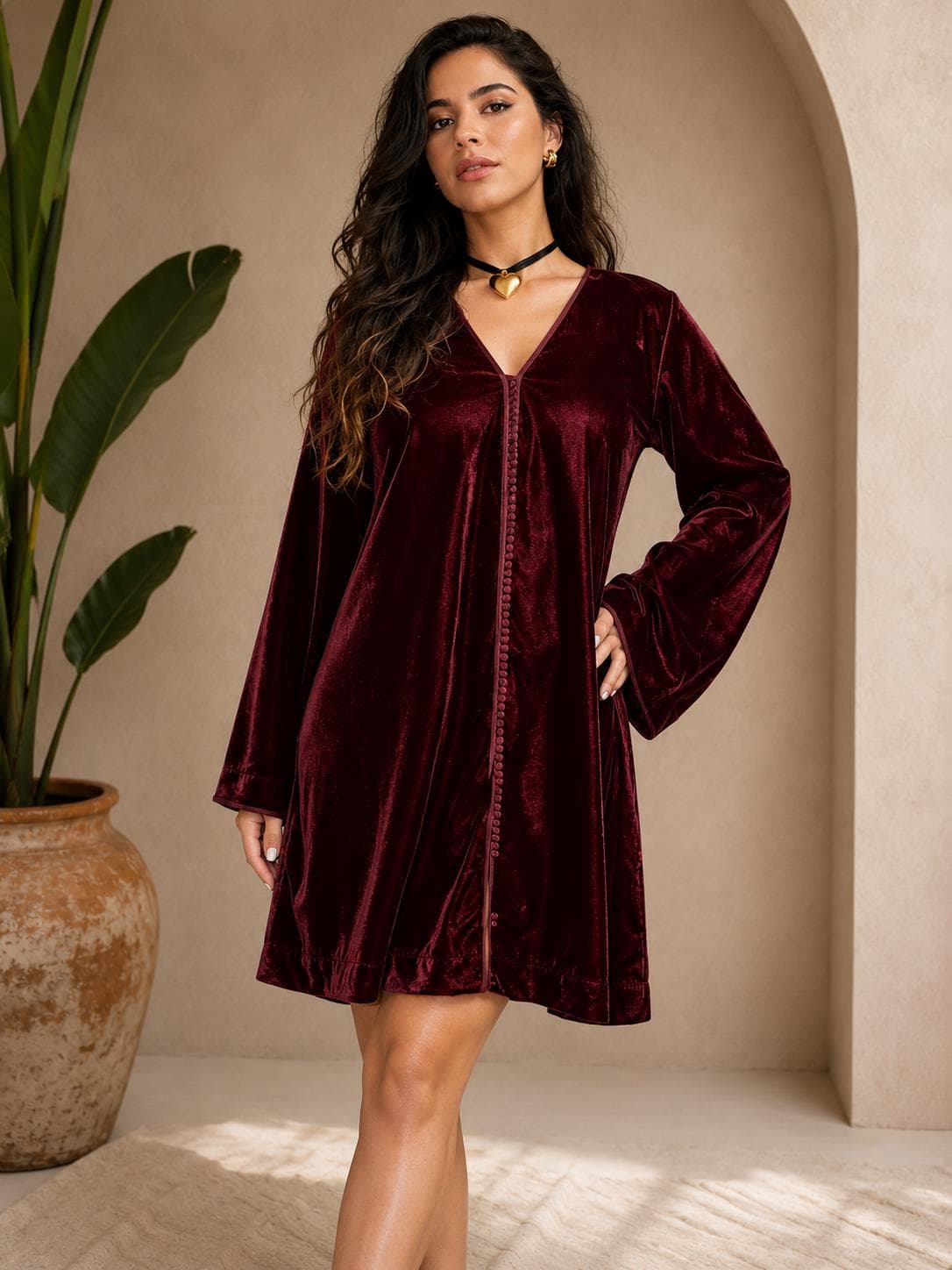 Handmade moroccan burgundy velvet dress, boho festival outfit, gifts, honeymoon gifts