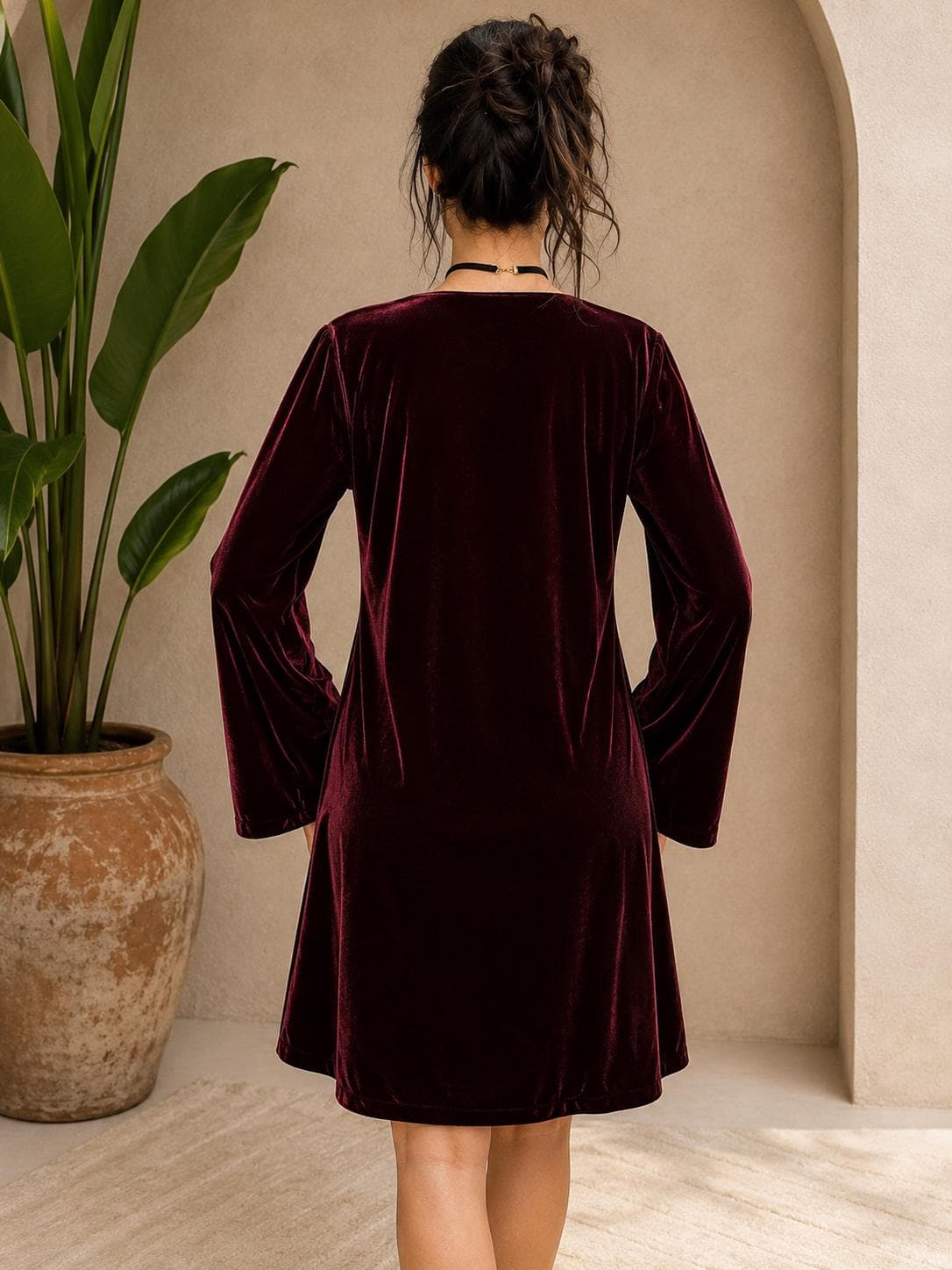 Handmade moroccan burgundy velvet dress, boho festival outfit, gifts, honeymoon gifts - image 3