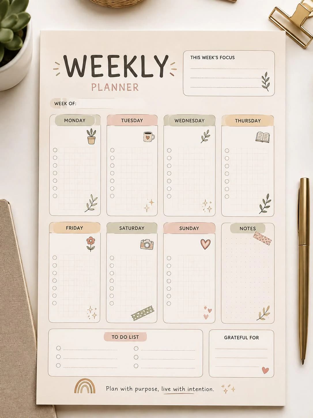 Minimalist Weekly Planner Printable, Pastel To Do List Organizer (Digital Download) - image 3