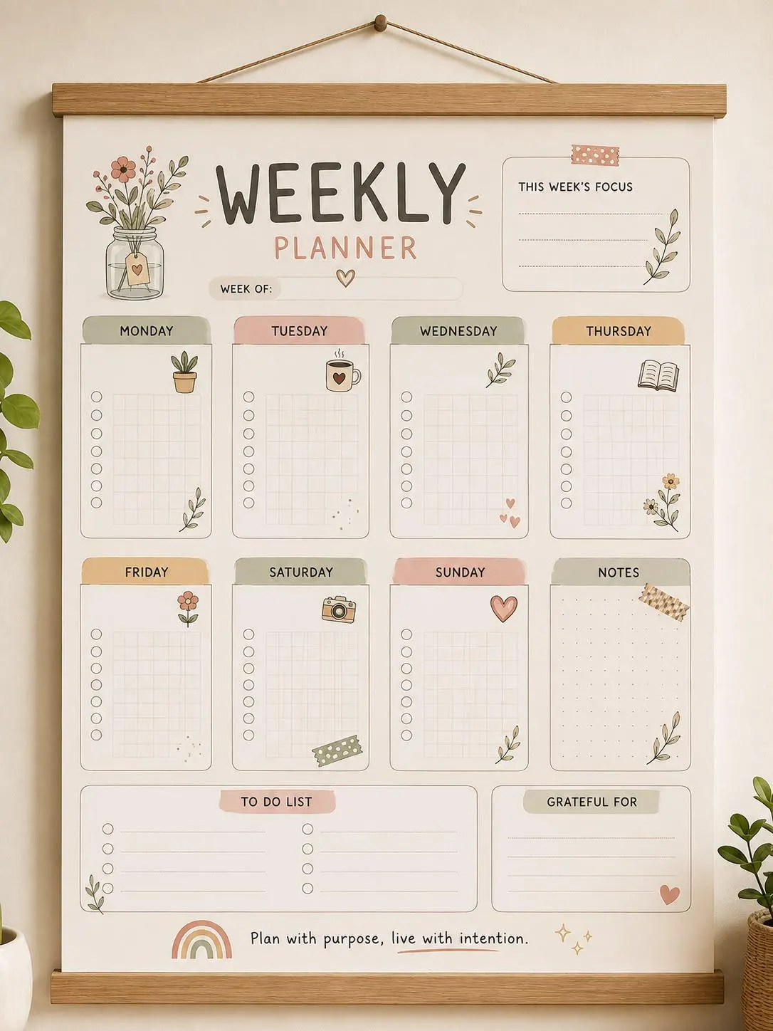 Minimalist Weekly Planner Printable, Pastel To Do List Organizer (Digital Download)