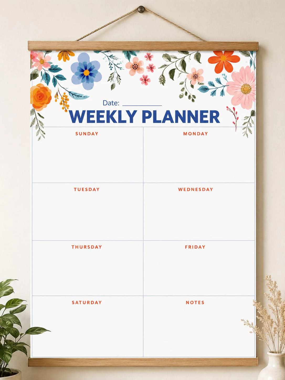 Floral Watercolor Weekly Planner, Daily Schedule Organizer (Digital Download)