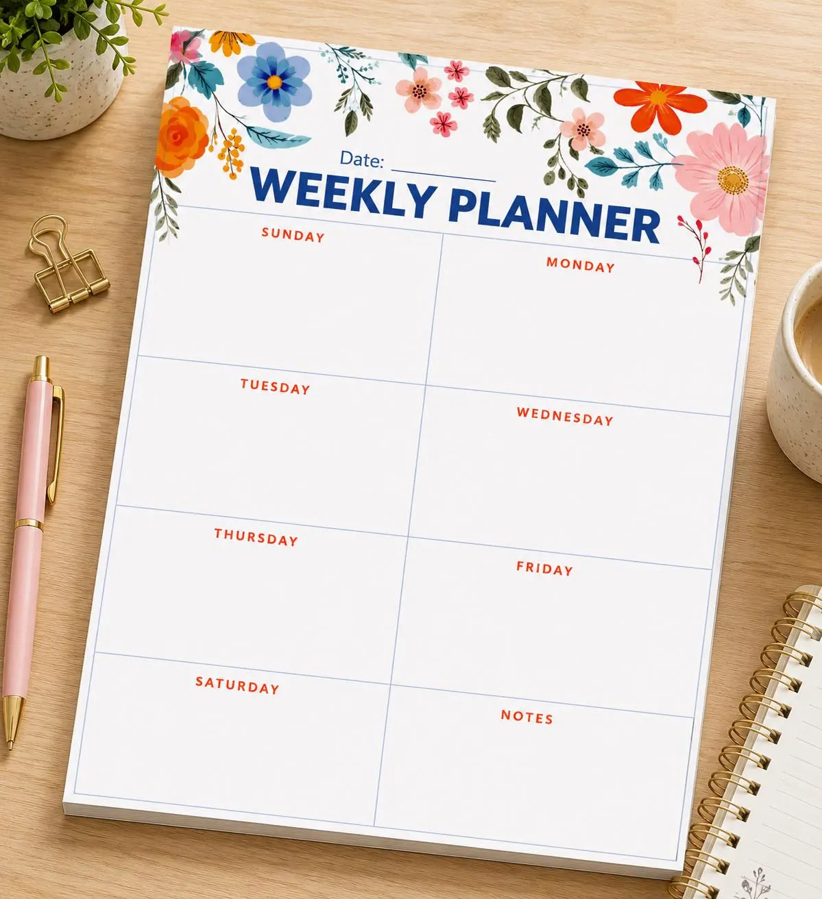 Floral Watercolor Weekly Planner, Daily Schedule Organizer (Digital Download) - image 3
