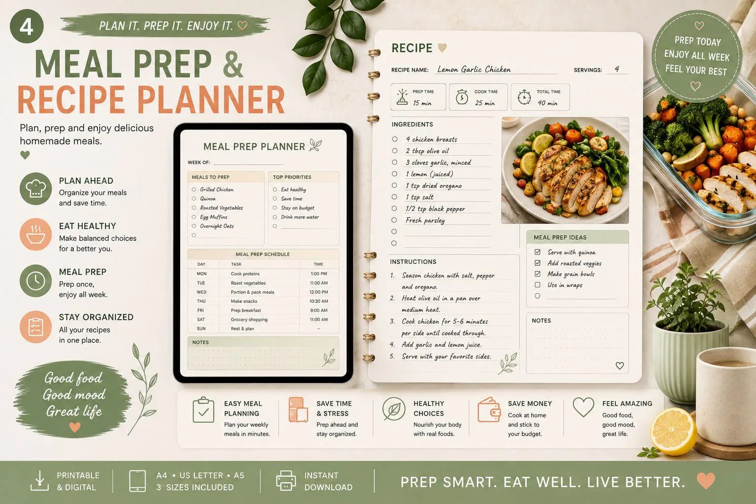 2027 Meal & Wellness Planner | Printable PDF, Grocery List, Habit Tracker (Digital Download) - image 5