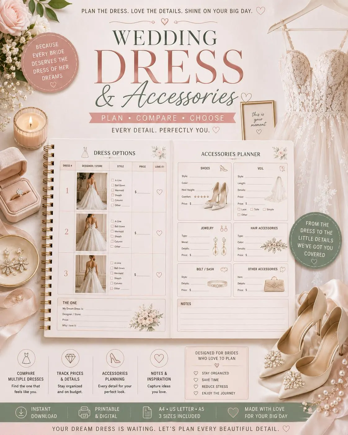 2027 Bride-to-Be Planner | Wedding Countdown, Beauty, Dress, Bachelorette (PDF Download) - image 4