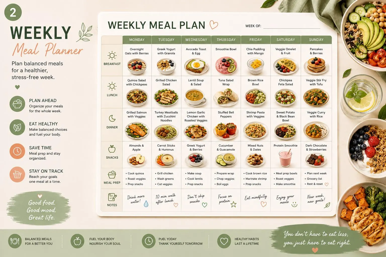 2027 Meal & Wellness Planner | Printable PDF, Grocery List, Habit Tracker (Digital Download) - image 3