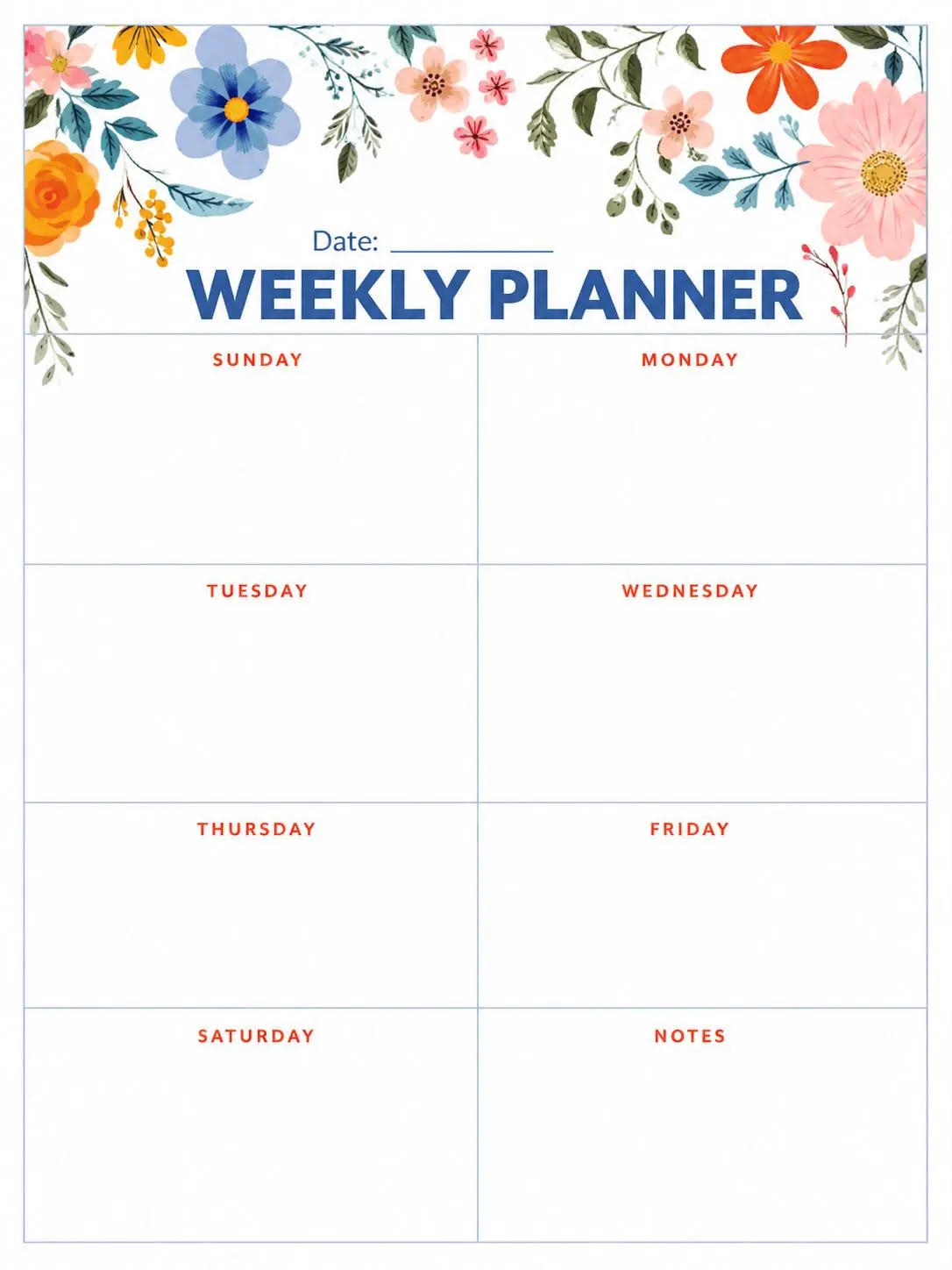 Floral Watercolor Weekly Planner, Daily Schedule Organizer (Digital Download) - image 4
