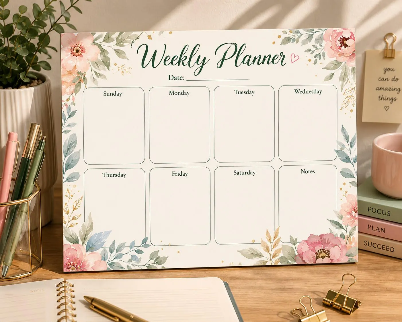 Watercolor Floral Weekly Planner | Botanical Schedule Organizer (Digital Download)