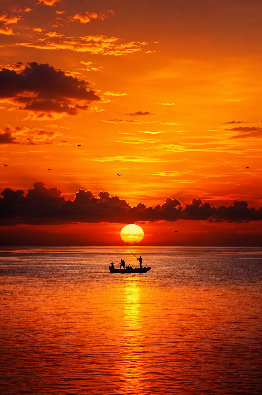 Golden Sunset Fishing Boat Art, Ocean Seascape Wall Decor (Digital Download)