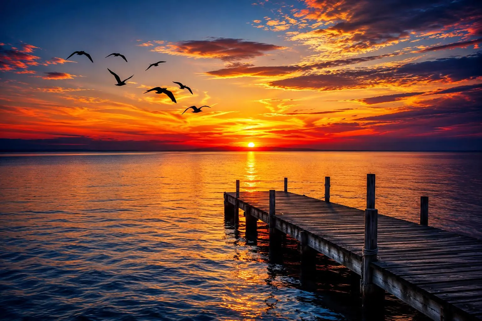 Coastal Sunset Pier Wall Art, Ocean Birds, Golden Hour Seascape (Digital Download) - image 3