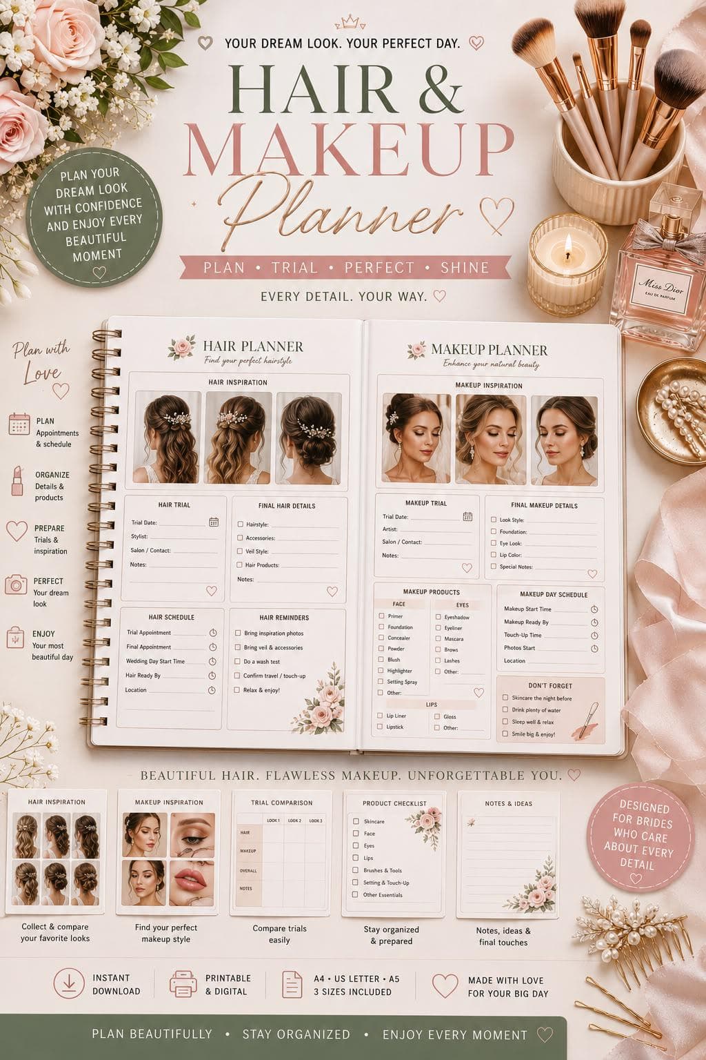 2027 Bride-to-Be Planner | Wedding Countdown, Beauty, Dress, Bachelorette (PDF Download) - image 5